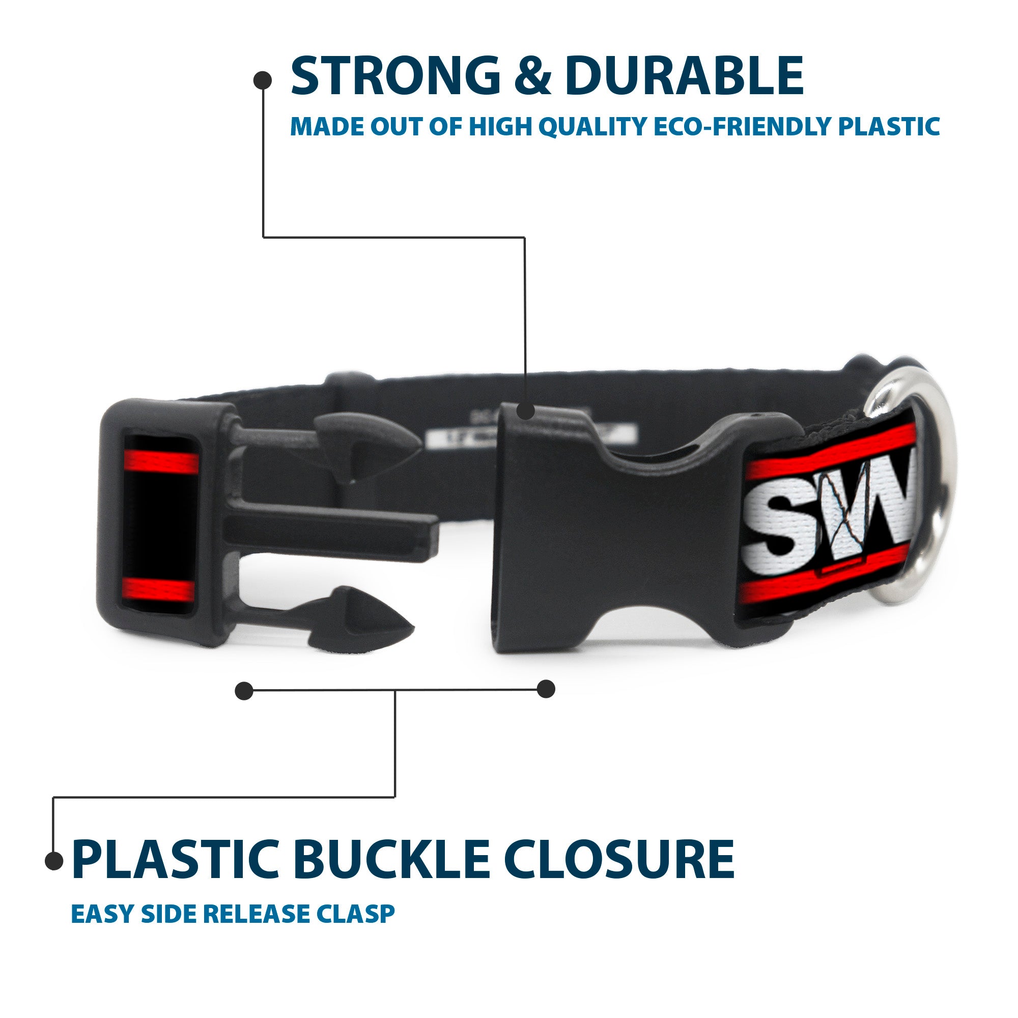 Plastic Clip Collar - SWAGG Black/White/Red Stripe Plastic Clip Collars Buckle-Down