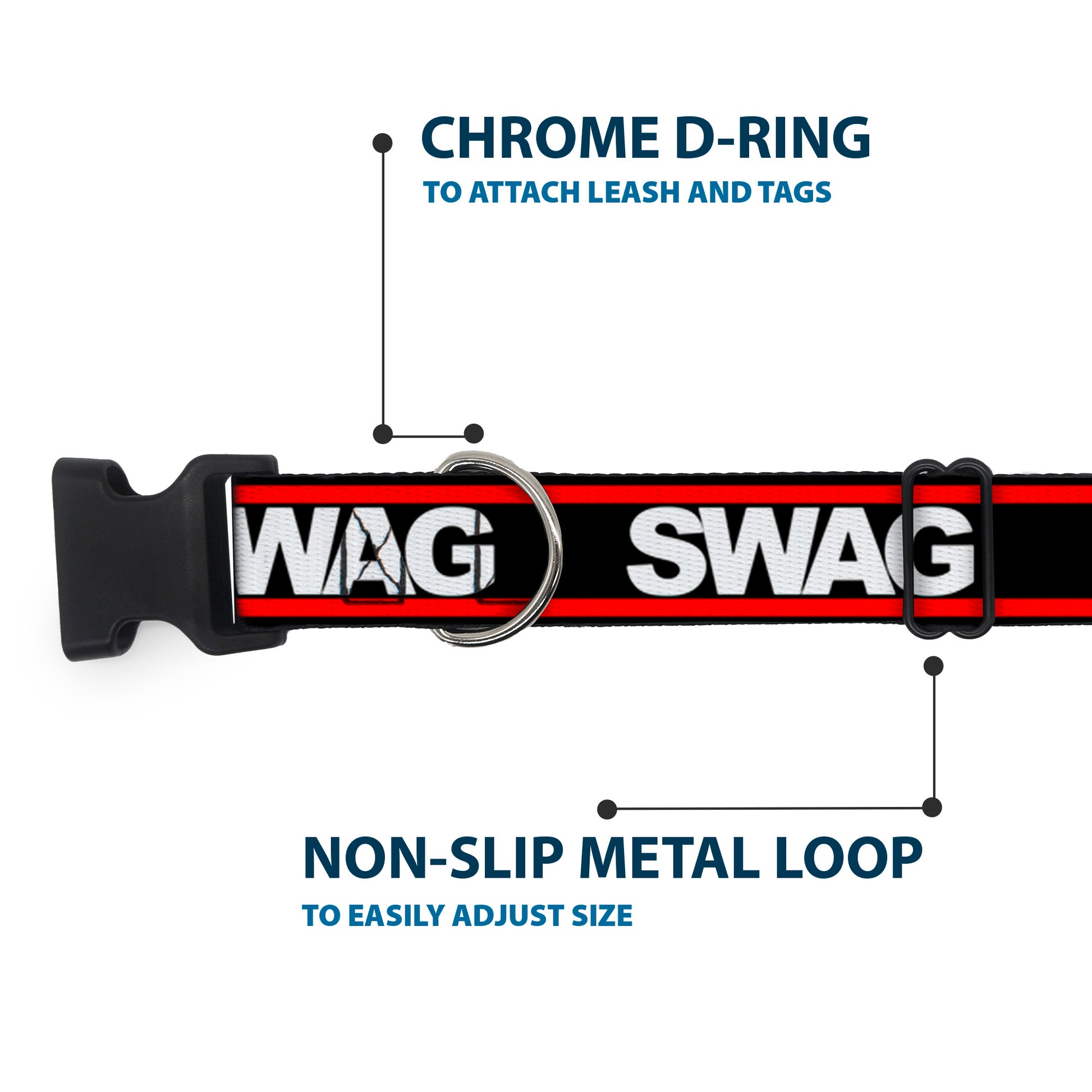 Plastic Clip Collar - SWAGG Black/White/Red Stripe Plastic Clip Collars Buckle-Down