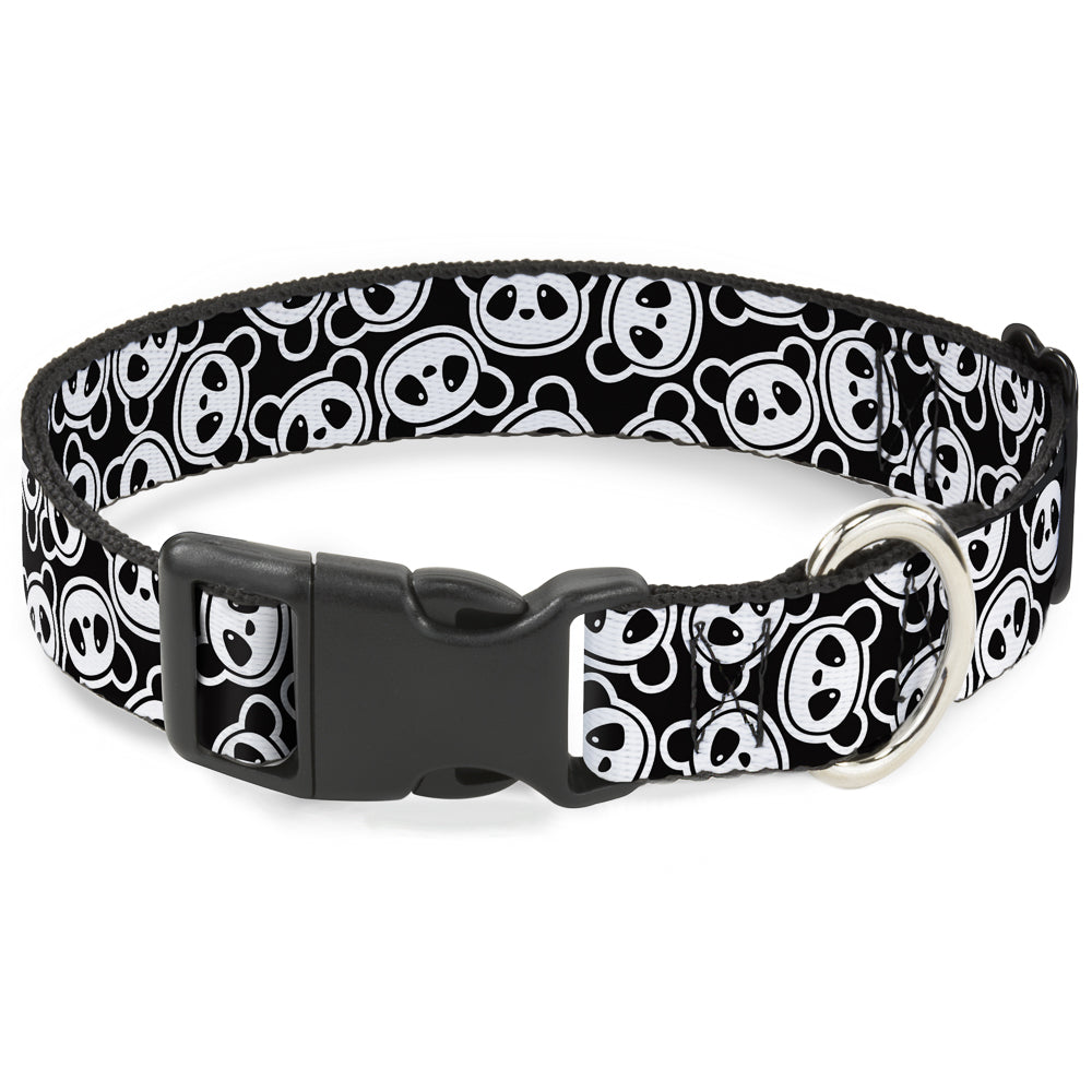 Plastic Clip Collar - Scattered Panda Bear Cartoon2 Black/White Plastic Clip Collars Buckle-Down