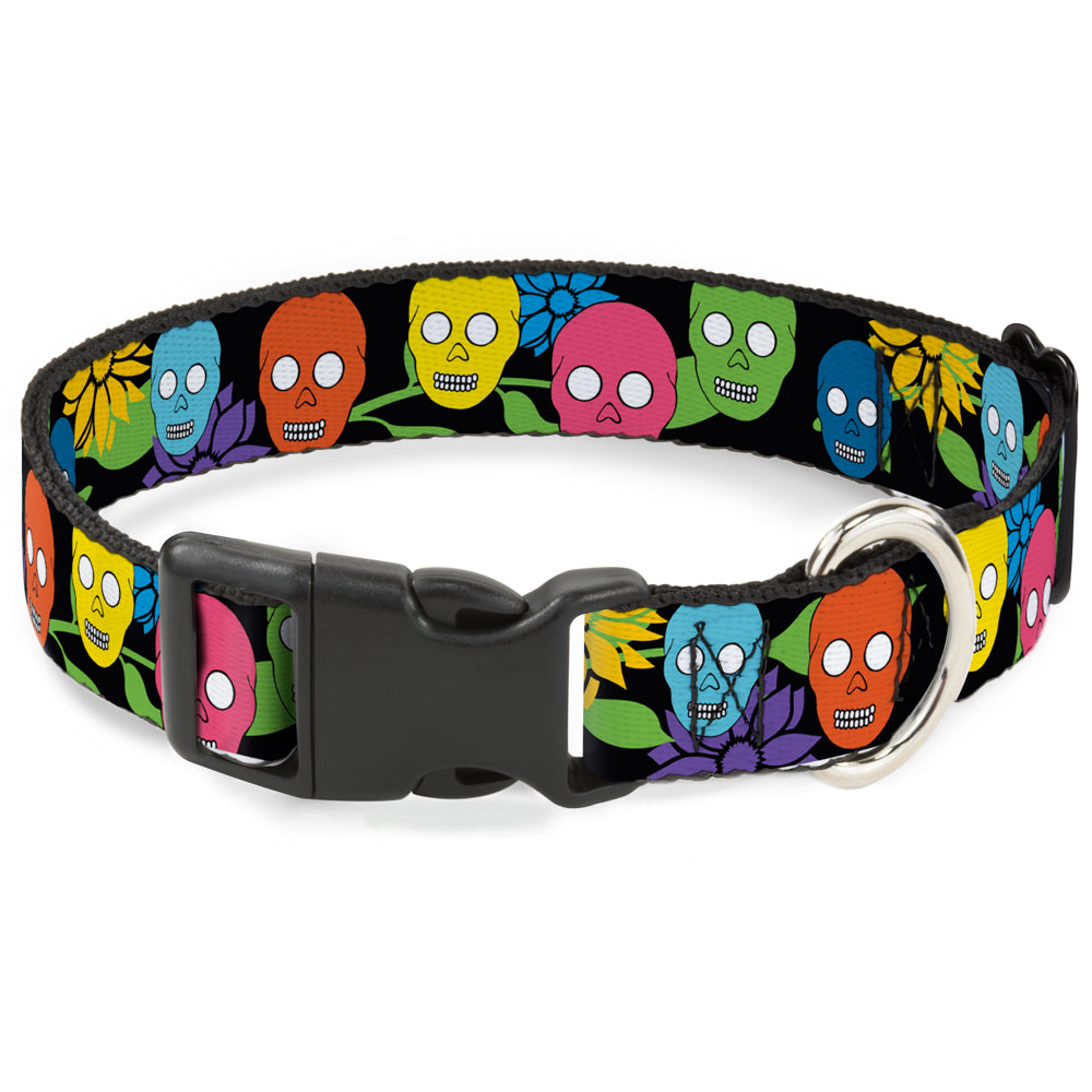 Plastic Clip Collar - Skulls & Flowers Black/Multi Color Plastic Clip Collars Buckle-Down