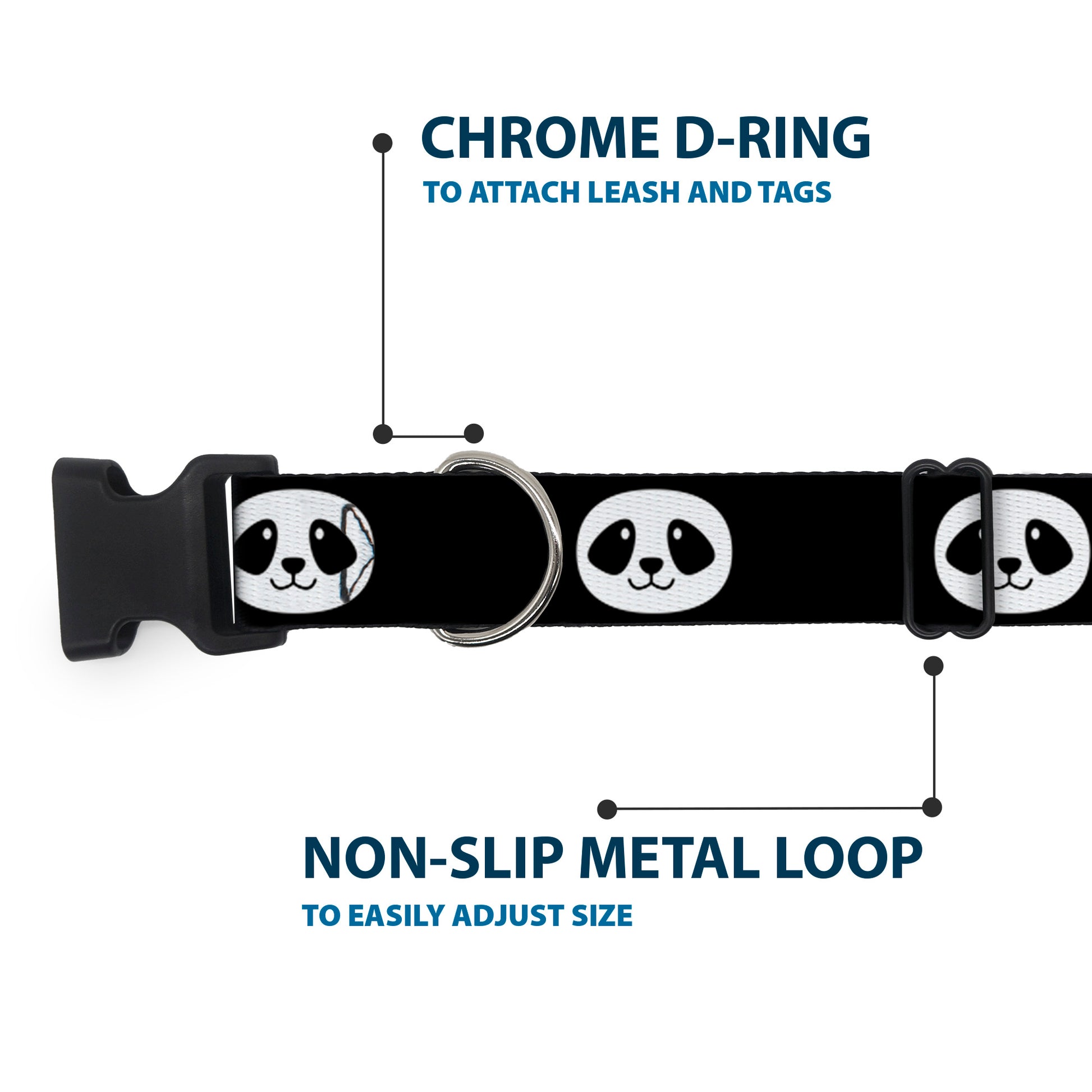 Plastic Clip Collar - Smiling Panda Face Black/White Plastic Clip Collars Buckle-Down