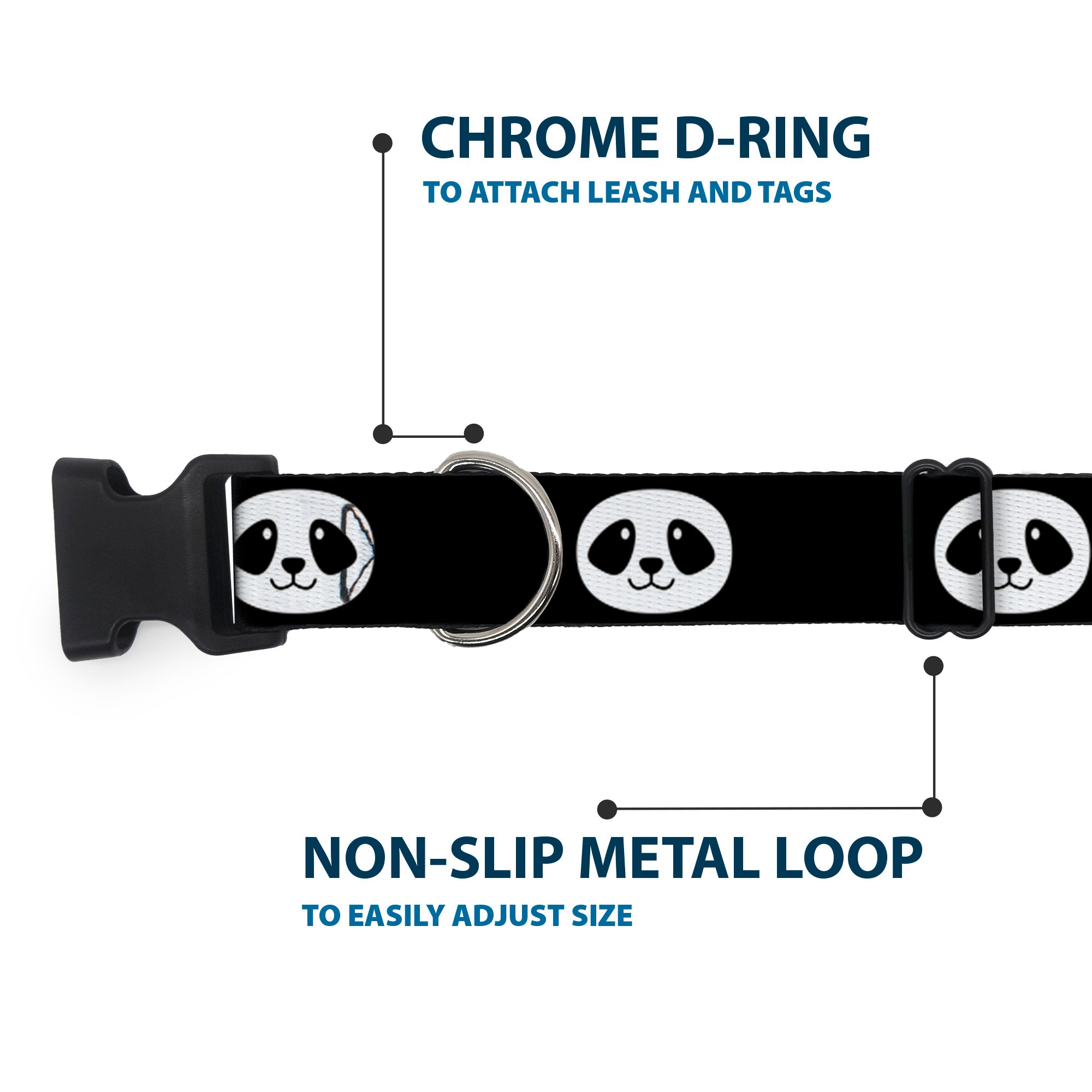 Plastic Clip Collar - Smiling Panda Face Black/White Plastic Clip Collars Buckle-Down