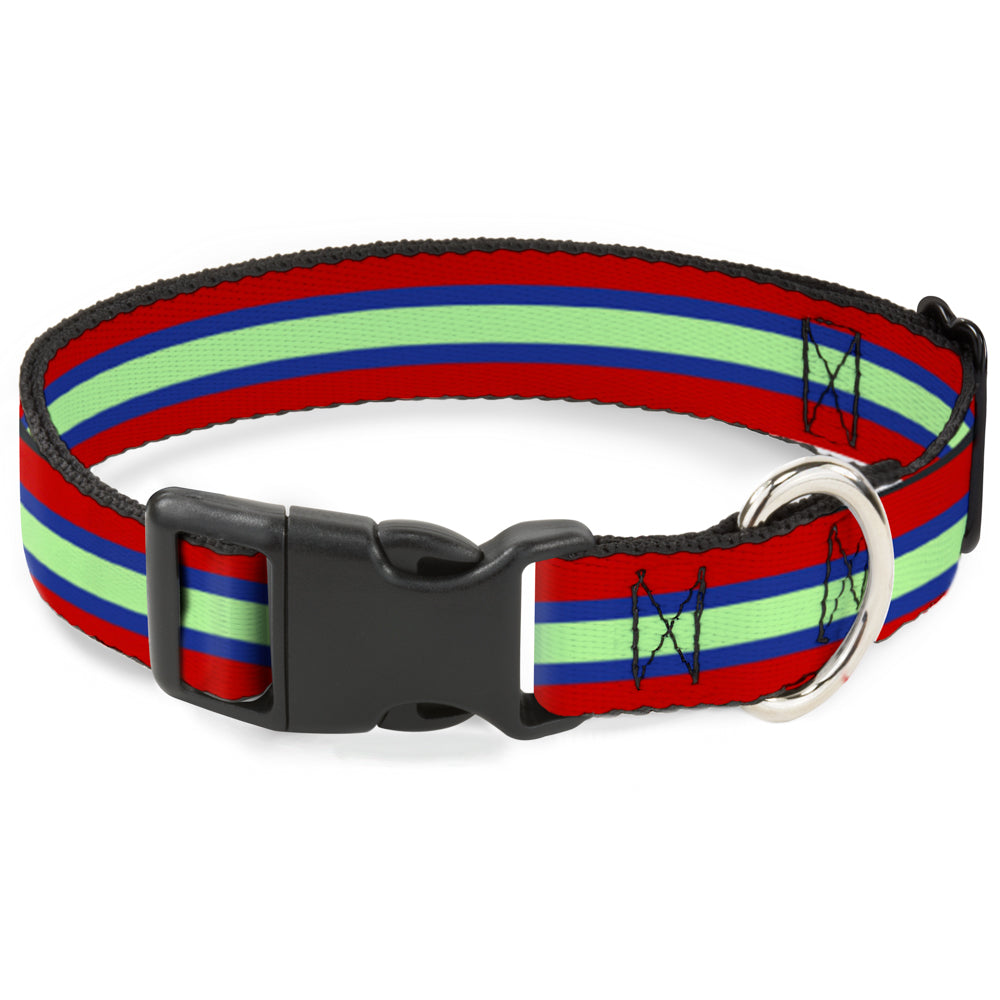 Plastic Clip Collar - Stripes Red/Blue/Green Plastic Clip Collars Buckle-Down