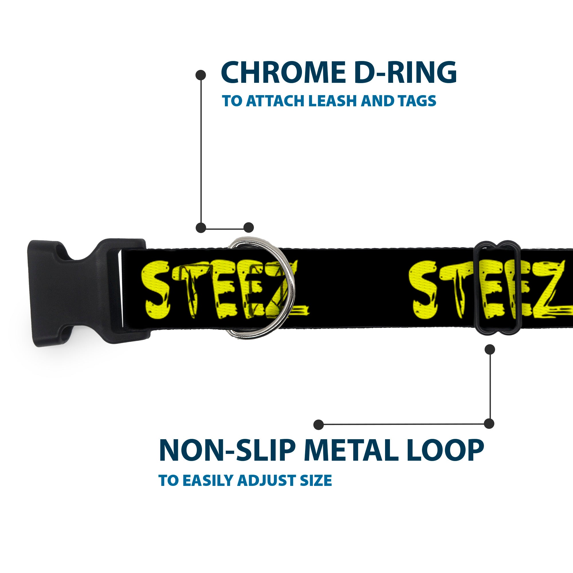 Plastic Clip Collar - STEEZ Brushed Black/Yellow Plastic Clip Collars Buckle-Down