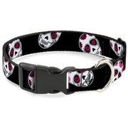 Plastic Clip Collar - Sugar Skulls Scattered Black/White/Fuchsia Plastic Clip Collars Buckle-Down