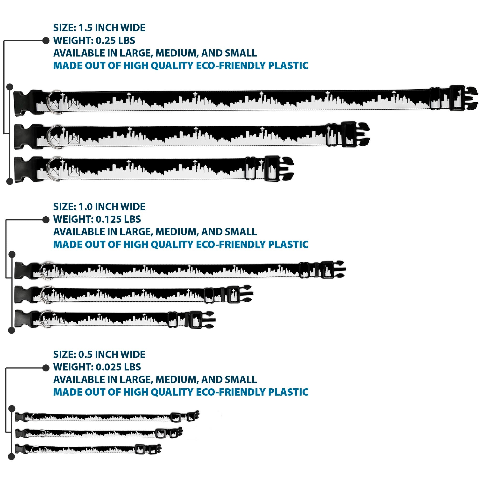 Plastic Clip Collar - Seattle Solid Skyline Black/White Plastic Clip Collars Buckle-Down