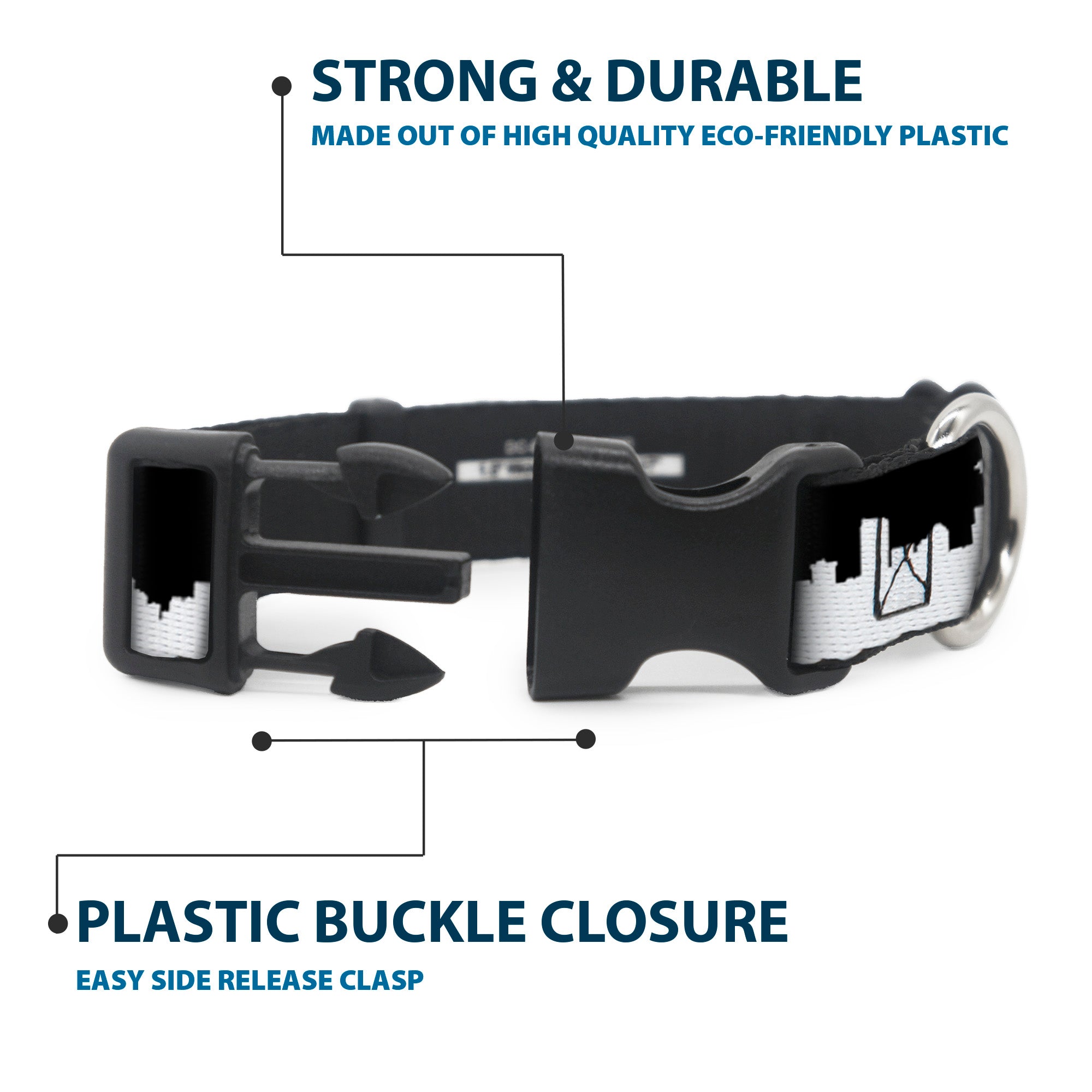 Plastic Clip Collar - Seattle Solid Skyline Black/White Plastic Clip Collars Buckle-Down