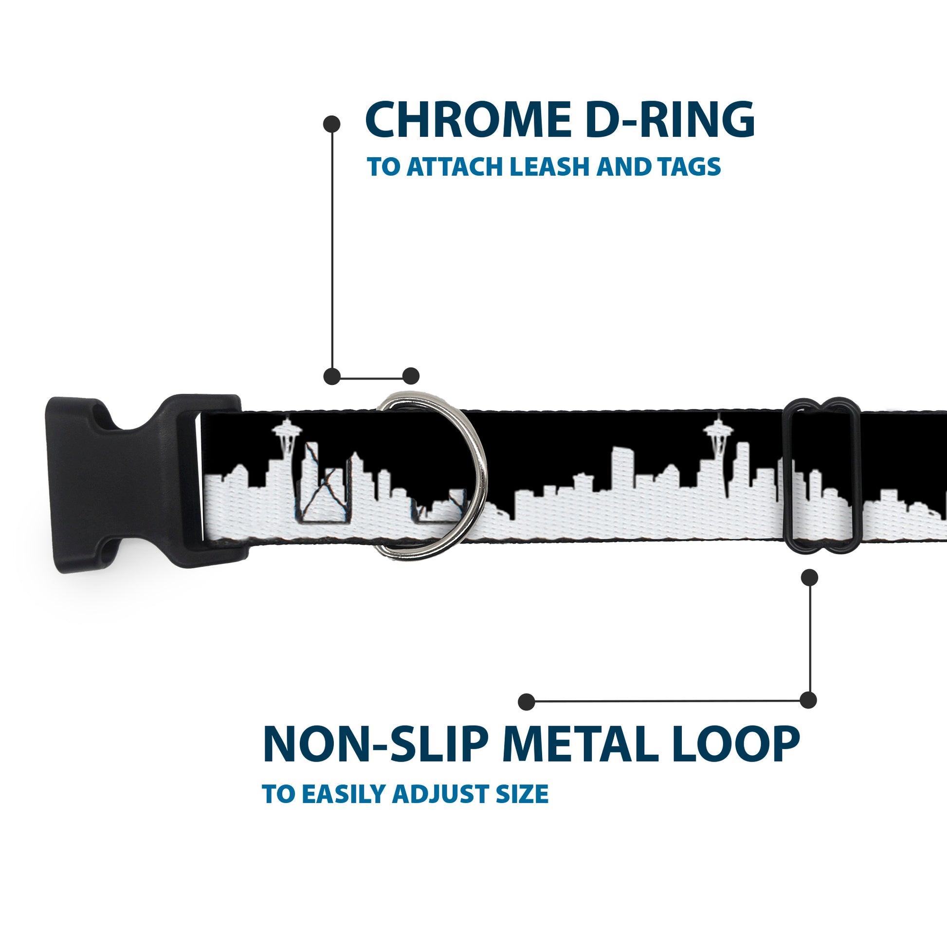 Plastic Clip Collar - Seattle Solid Skyline Black/White Plastic Clip Collars Buckle-Down