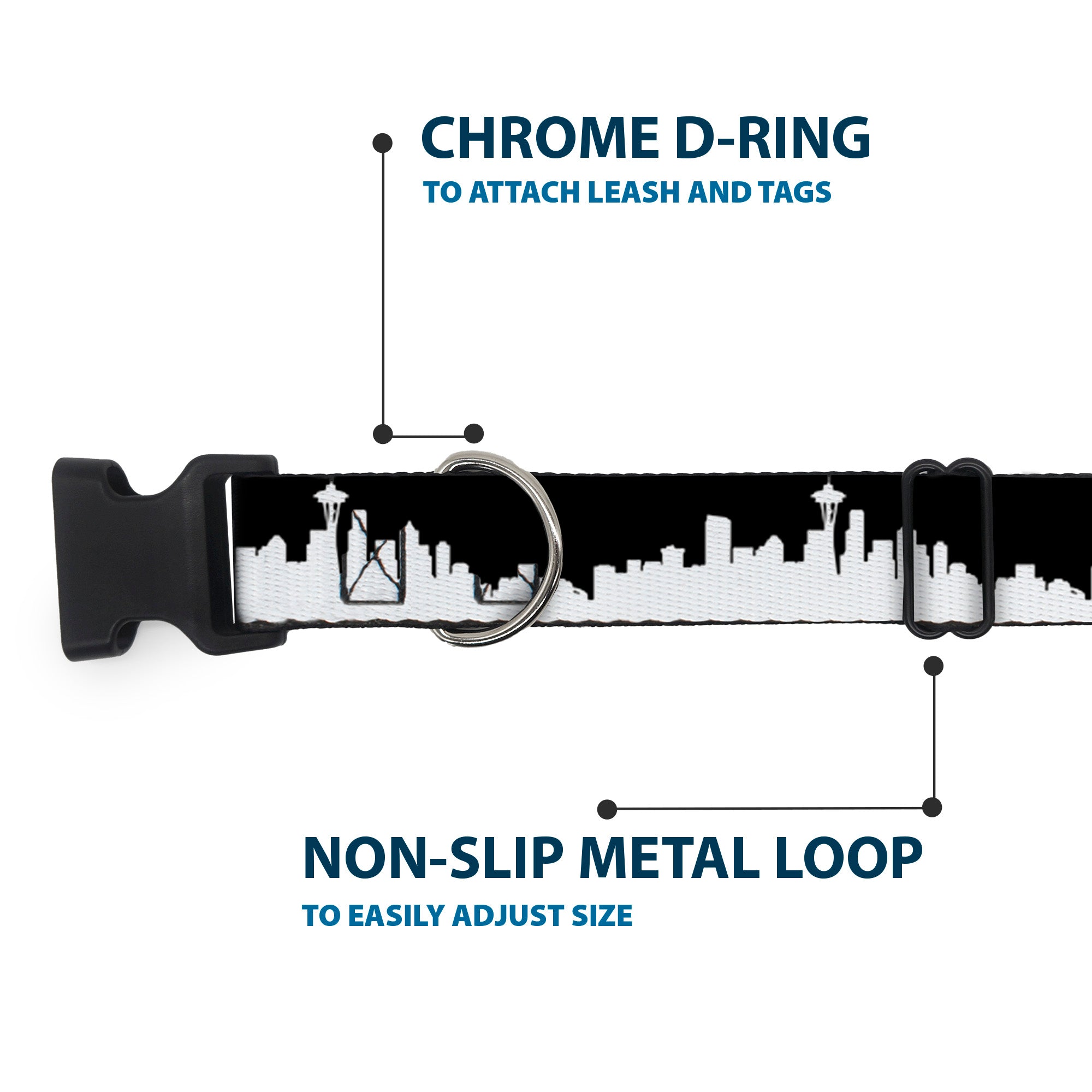 Plastic Clip Collar - Seattle Solid Skyline Black/White Plastic Clip Collars Buckle-Down