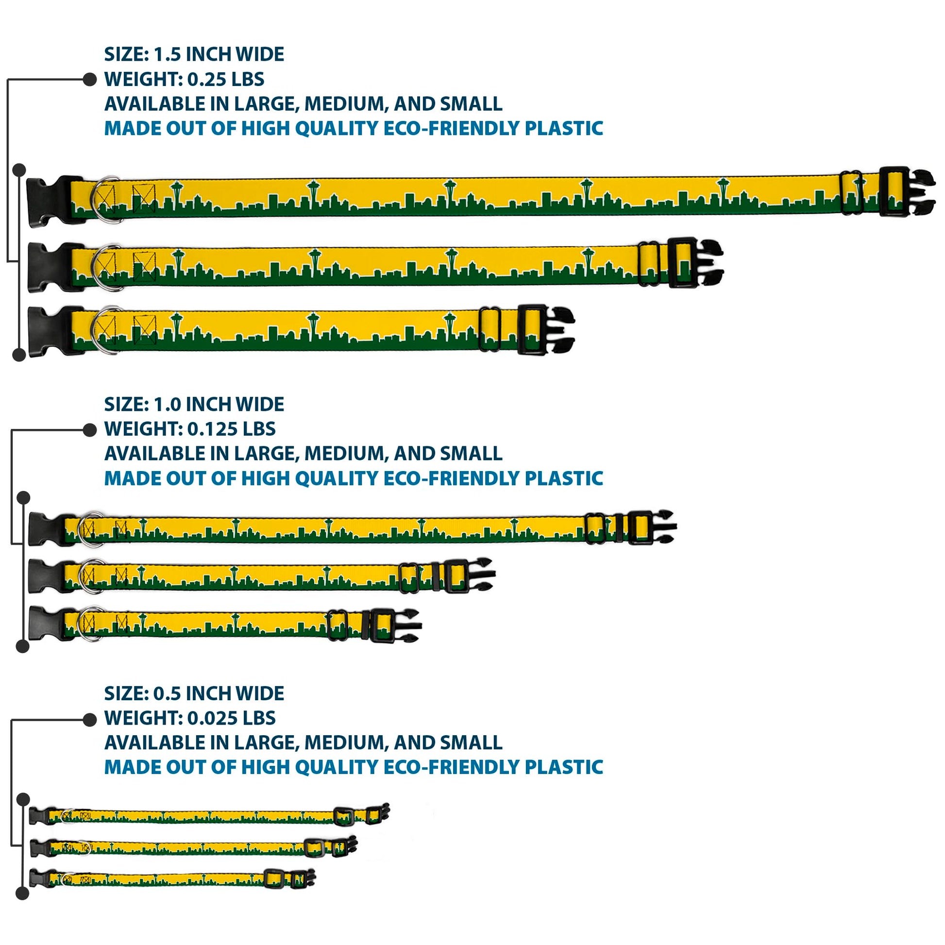 Plastic Clip Collar - Seattle Skyline Yellow/Emerald Green Plastic Clip Collars Buckle-Down