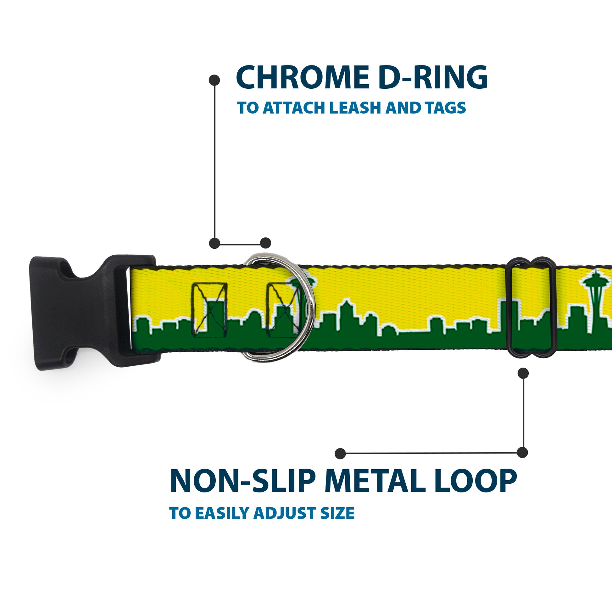 Plastic Clip Collar - Seattle Skyline Yellow/Emerald Green Plastic Clip Collars Buckle-Down