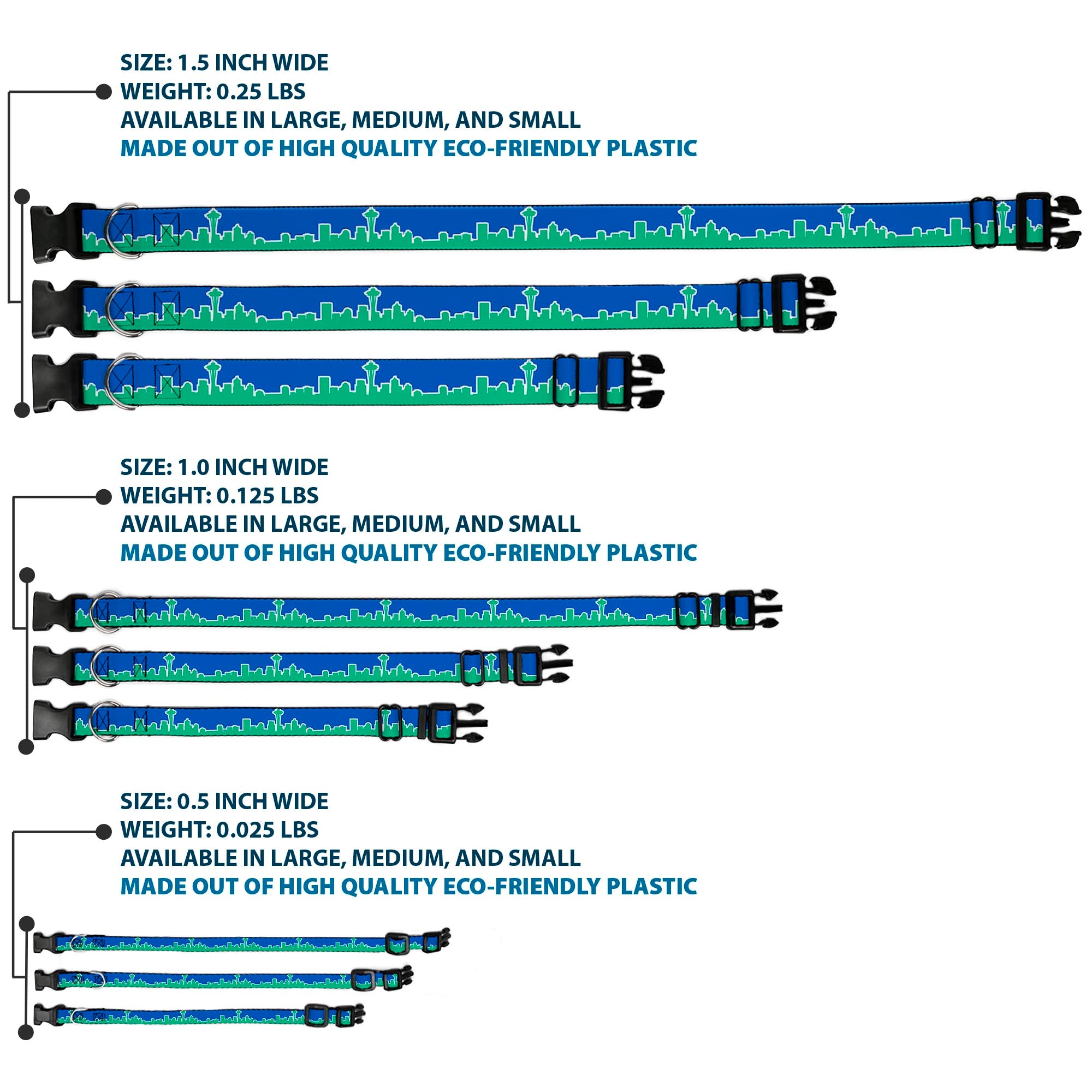 Plastic Clip Collar - Seattle Skyline Blue/Green Plastic Clip Collars Buckle-Down
