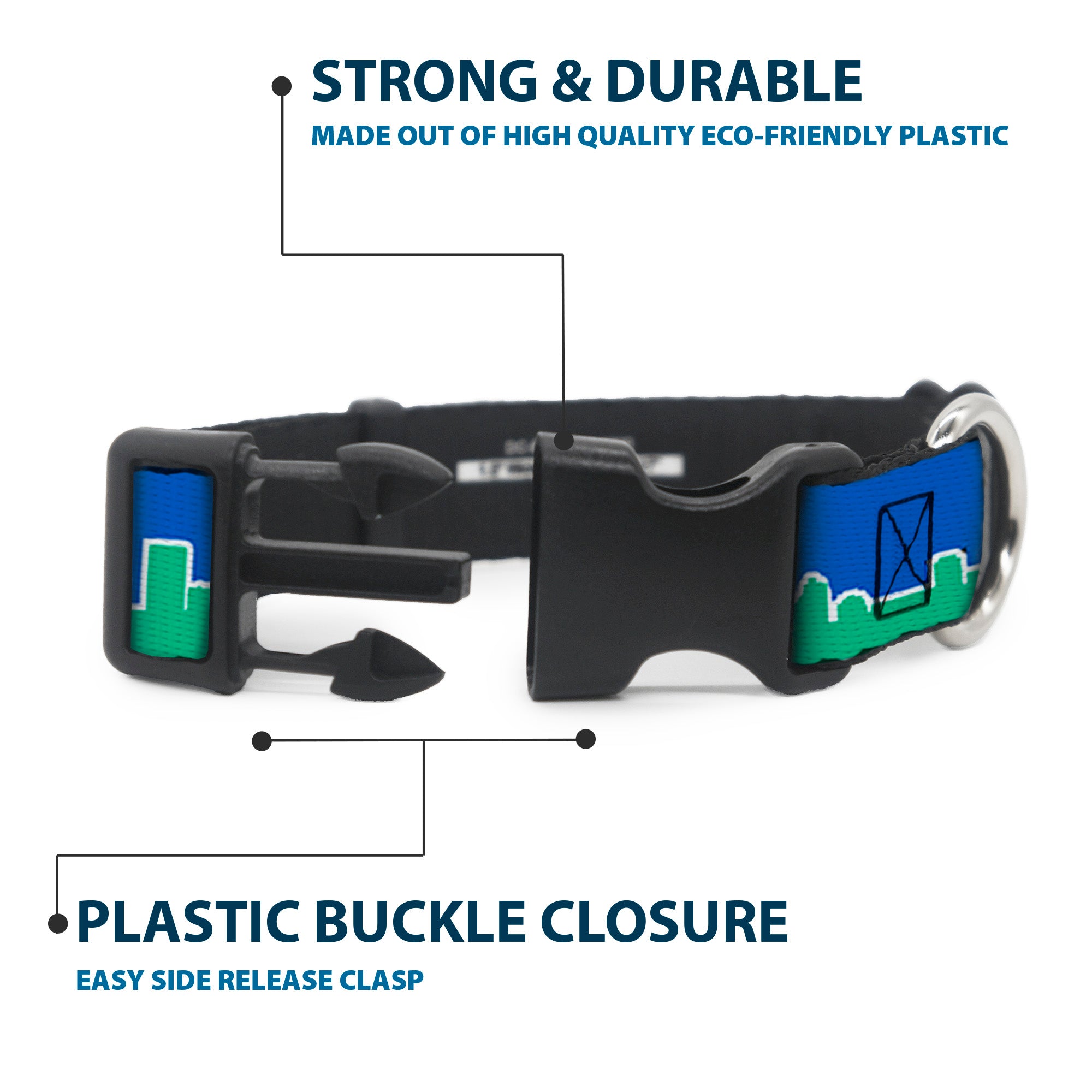 Plastic Clip Collar - Seattle Skyline Blue/Green Plastic Clip Collars Buckle-Down