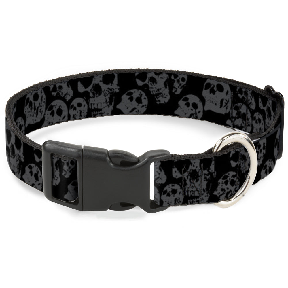 Plastic Clip Collar - Skulls Stacked Weathered Black/Gray Plastic Clip Collars Buckle-Down