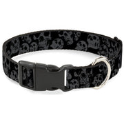 Plastic Clip Collar - Skulls Stacked Weathered Black/Gray Plastic Clip Collars Buckle-Down