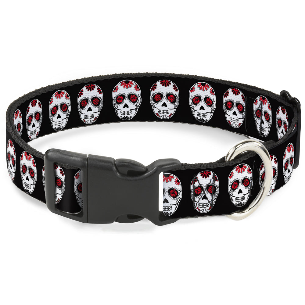 Plastic Clip Collar - Sugar Skulls Black/White/Red Plastic Clip Collars Buckle-Down