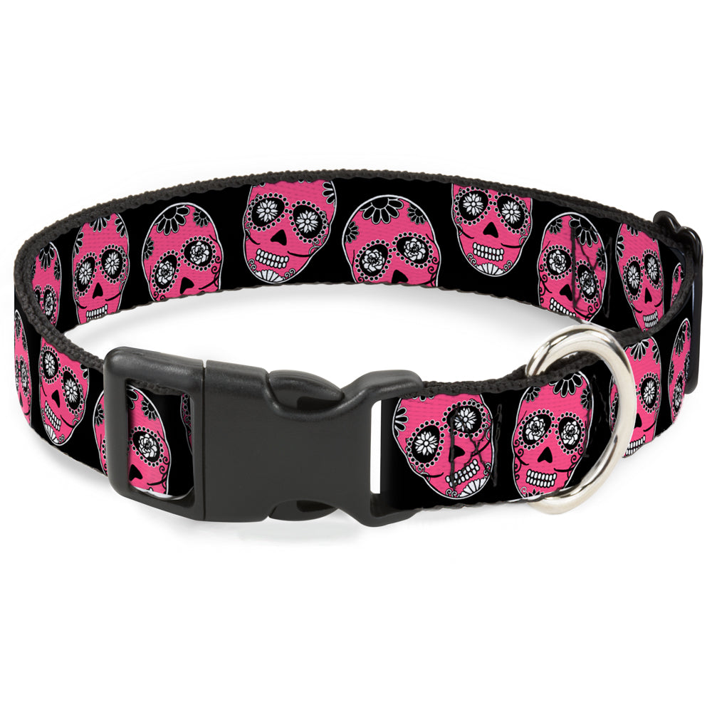 Plastic Clip Collar - Sugar Skulls Black/White/Fuchsia Plastic Clip Collars Buckle-Down