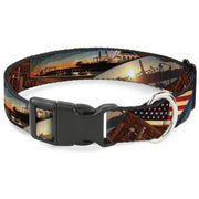 Plastic Clip Collar - Surfboard Cali Scenes/US Flag Stacked Brown Plastic Clip Collars Buckle-Down
