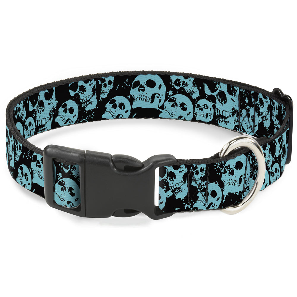 Plastic Clip Collar - Skulls Stacked Weathered Black/Teal Plastic Clip Collars Buckle-Down