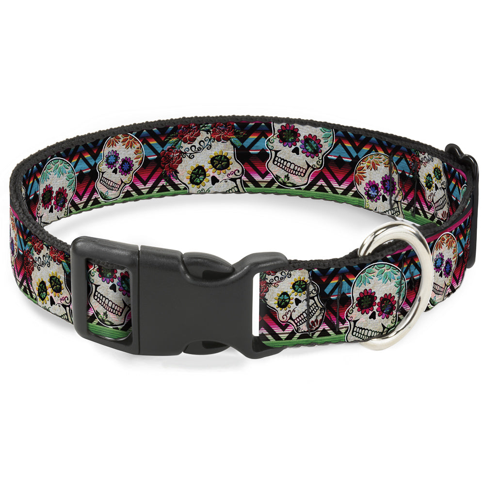 Plastic Clip Collar - Sugar Skulls Zarape Multi Color Plastic Clip Collars Buckle-Down