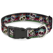 Plastic Clip Collar - Sugar Skulls Zarape Multi Color Plastic Clip Collars Buckle-Down