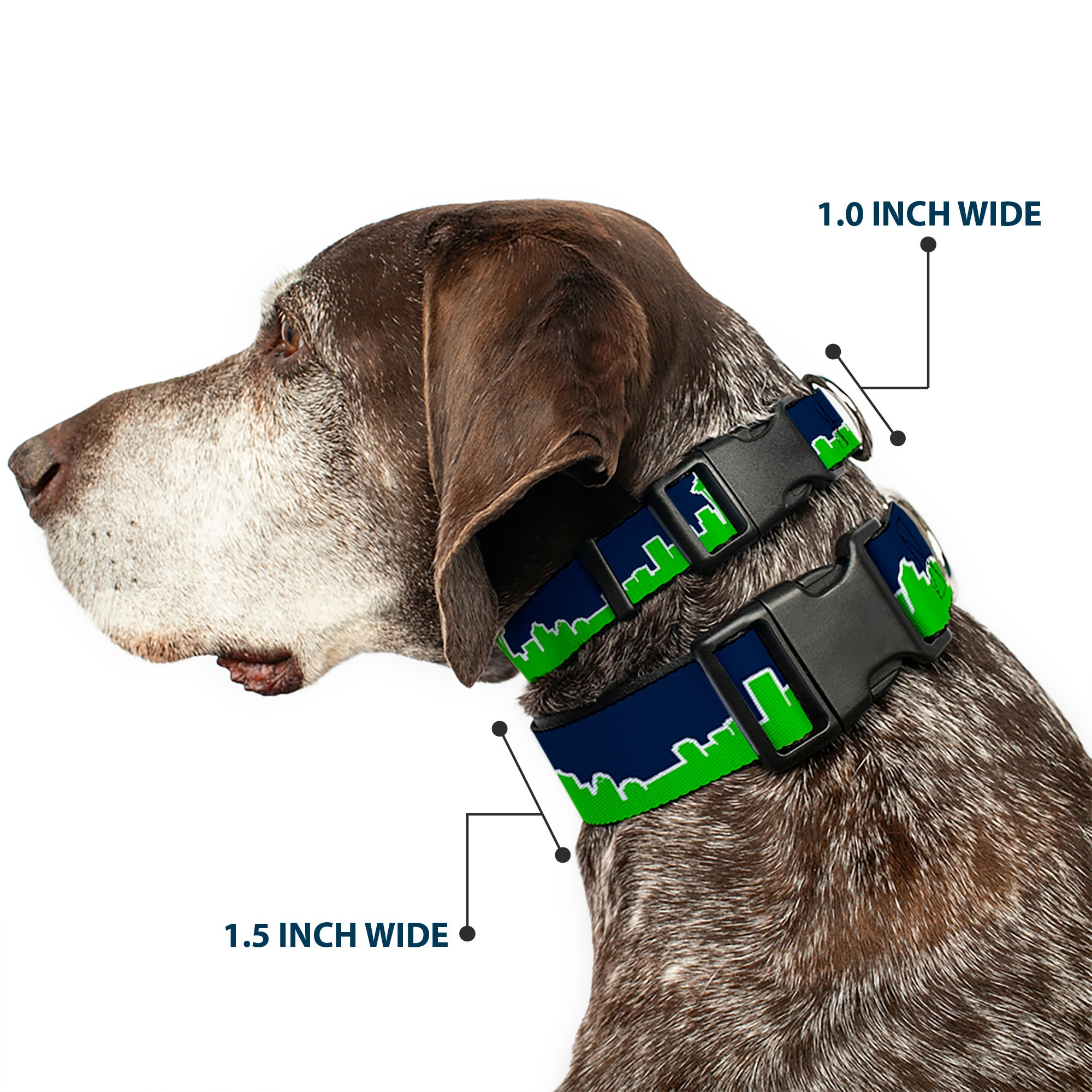 Plastic Clip Collar - Seattle Skyline Navy/Lime Green Plastic Clip Collars Buckle-Down