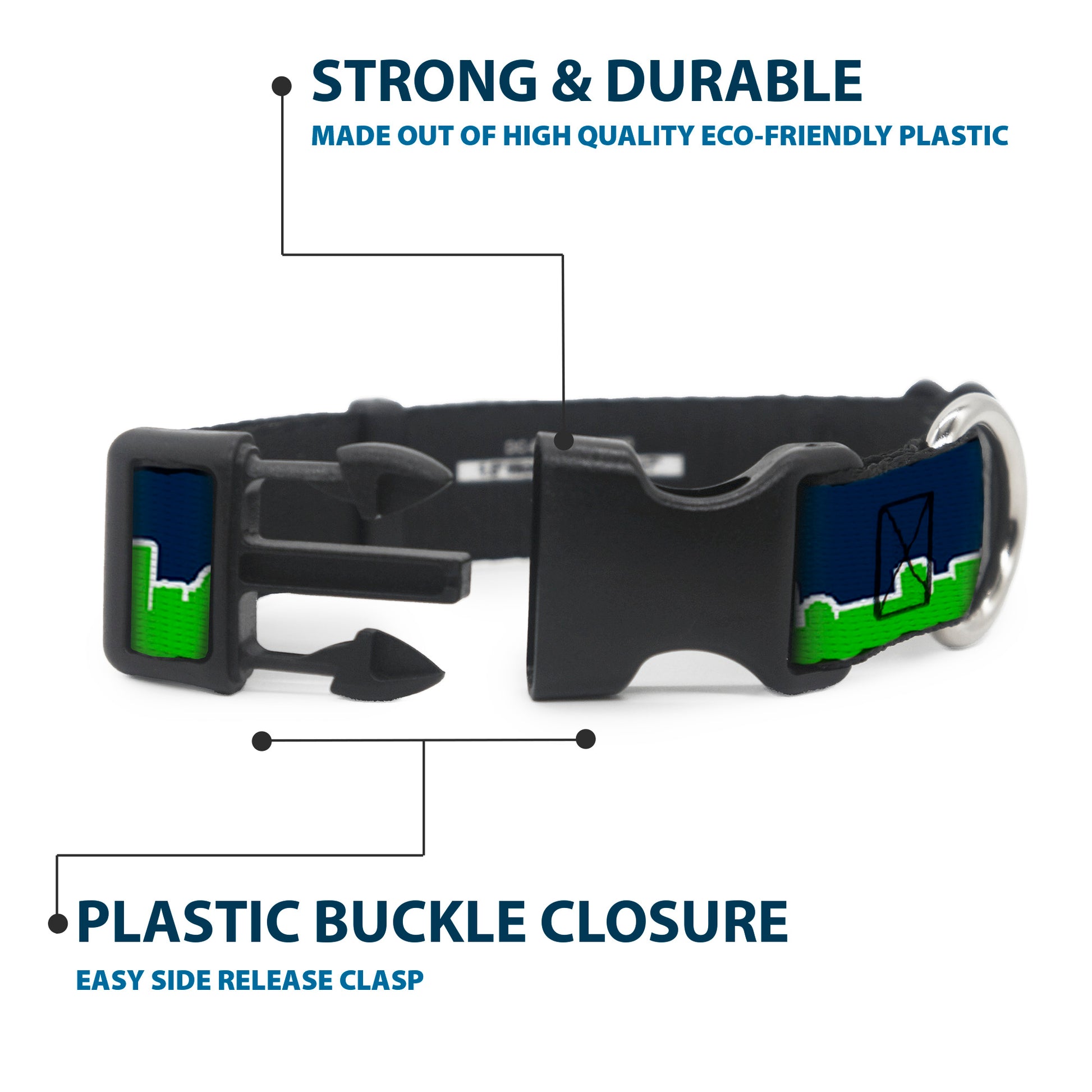 Plastic Clip Collar - Seattle Skyline Navy/Lime Green Plastic Clip Collars Buckle-Down