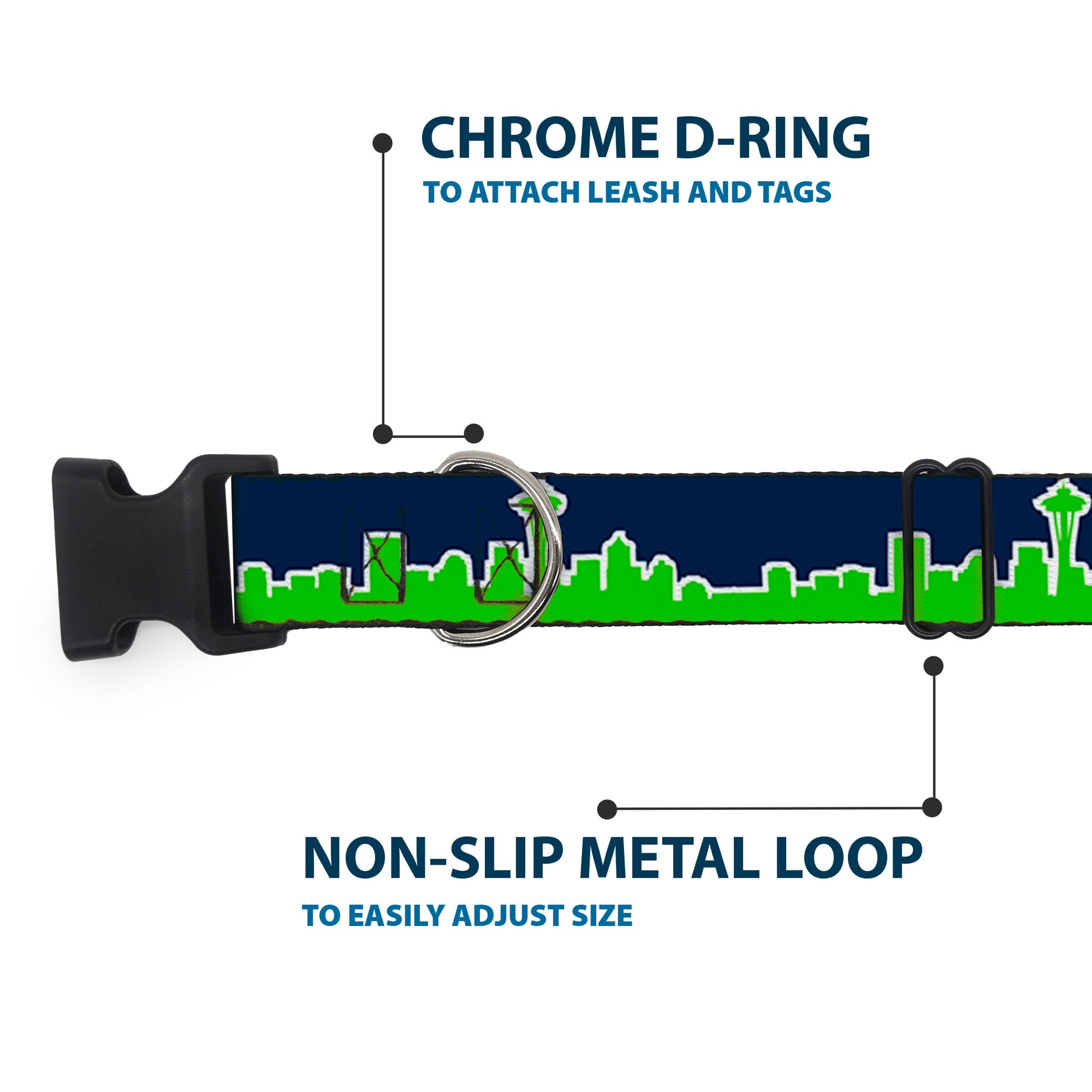 Plastic Clip Collar - Seattle Skyline Navy/Lime Green Plastic Clip Collars Buckle-Down