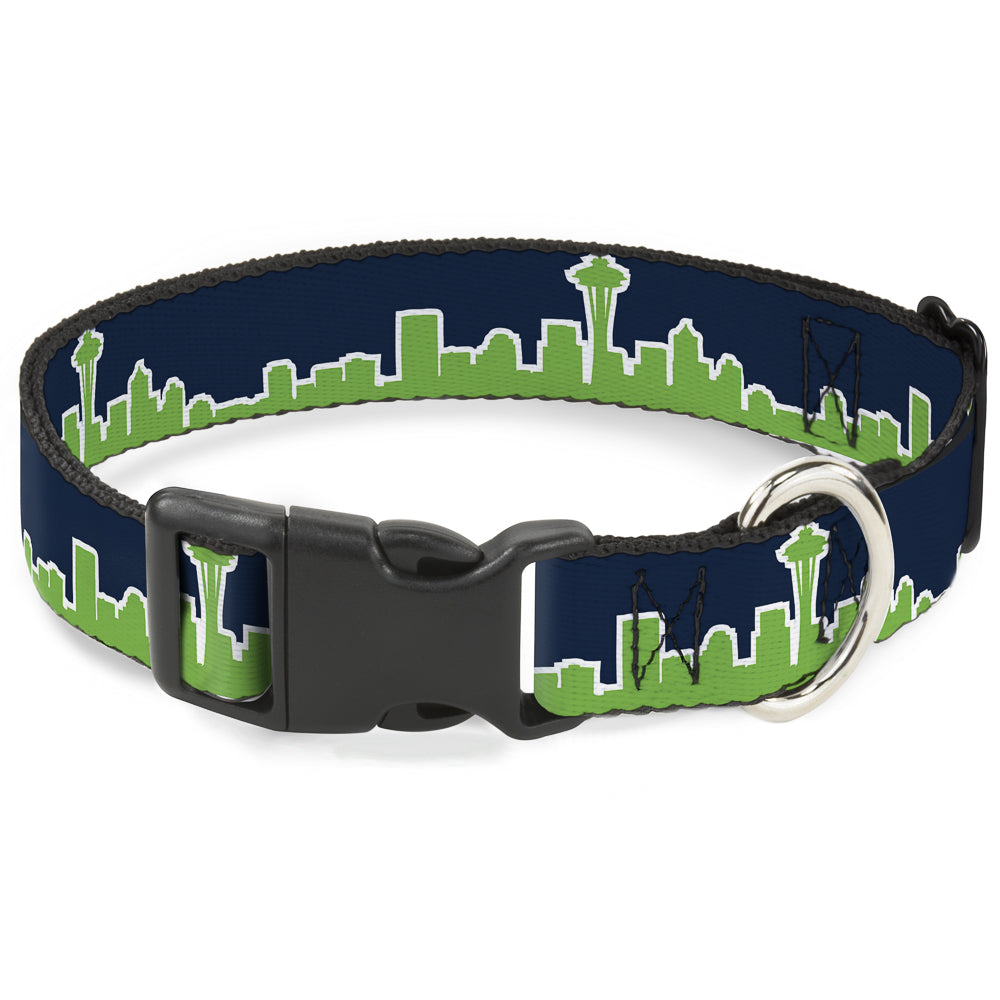 Plastic Clip Collar - Seattle Skyline Navy/Lime Green Plastic Clip Collars Buckle-Down