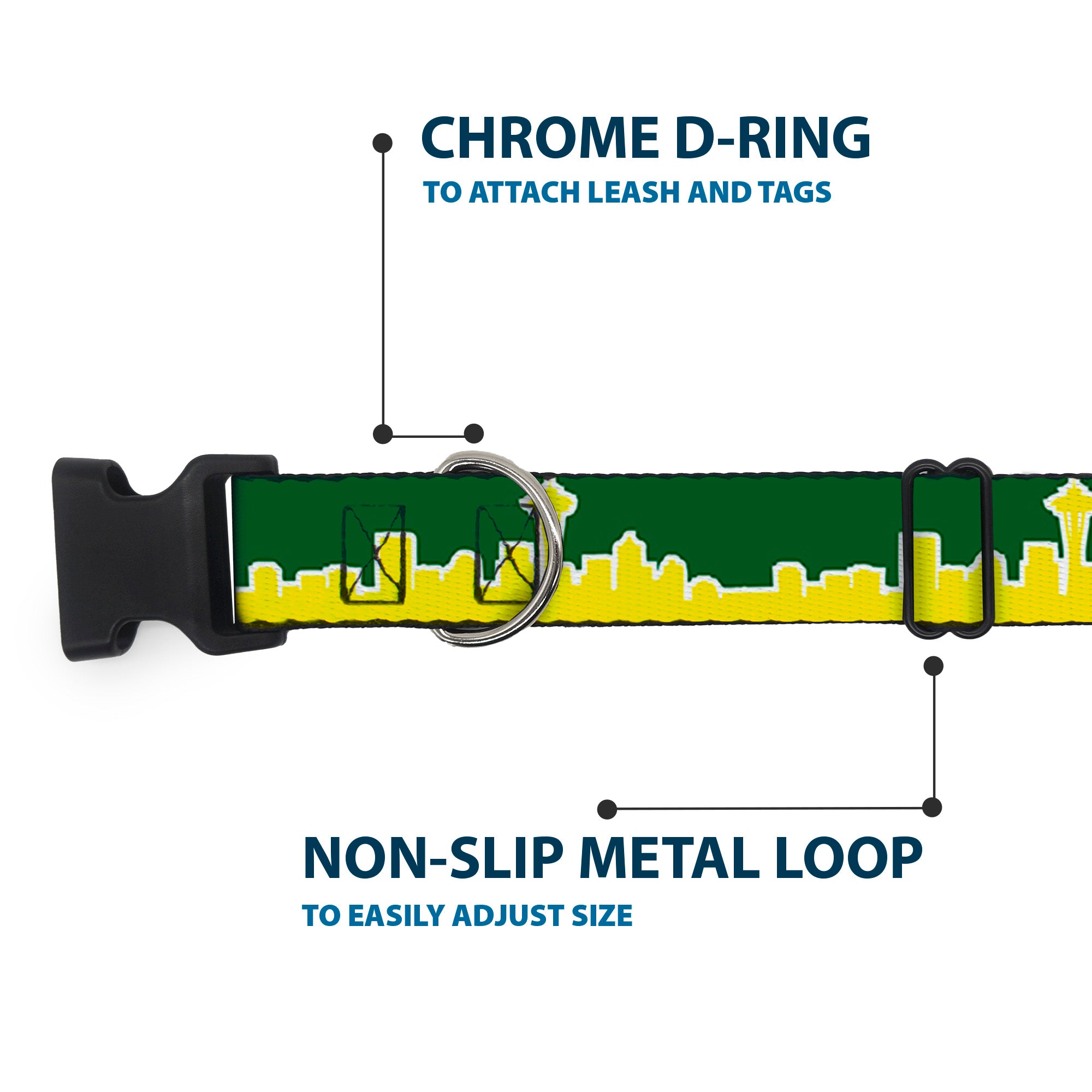Plastic Clip Collar - Seattle Skyline Green/Yellow Plastic Clip Collars Buckle-Down