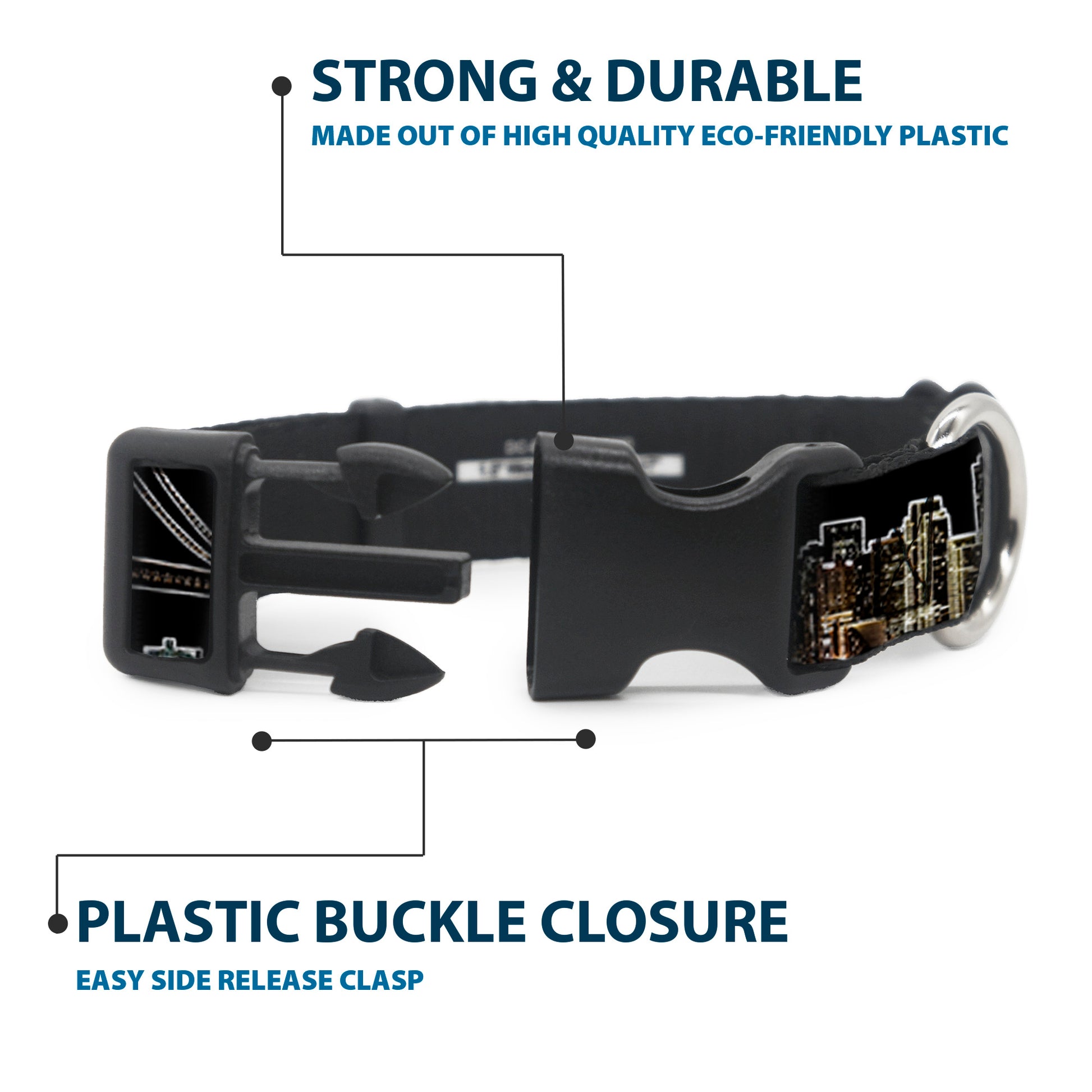 Plastic Clip Collar - San Francisco w/Moon Vivid Skyline Black Plastic Clip Collars Buckle-Down