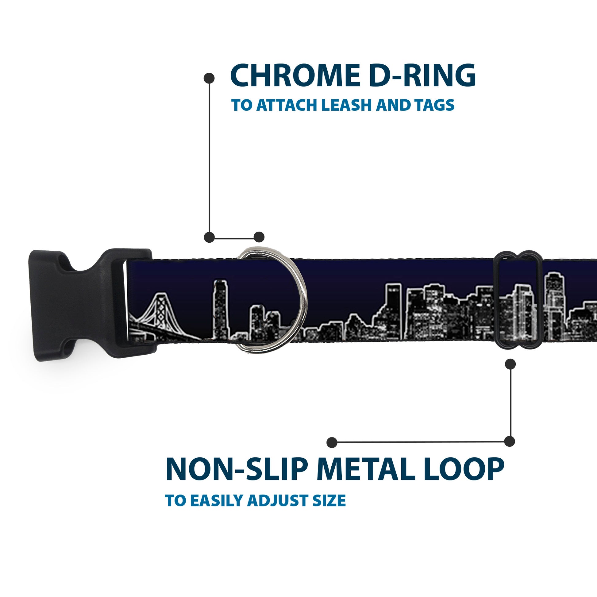 Plastic Clip Collar - San Francisco Vivid Skyline Midnight Blue Plastic Clip Collars Buckle-Down
