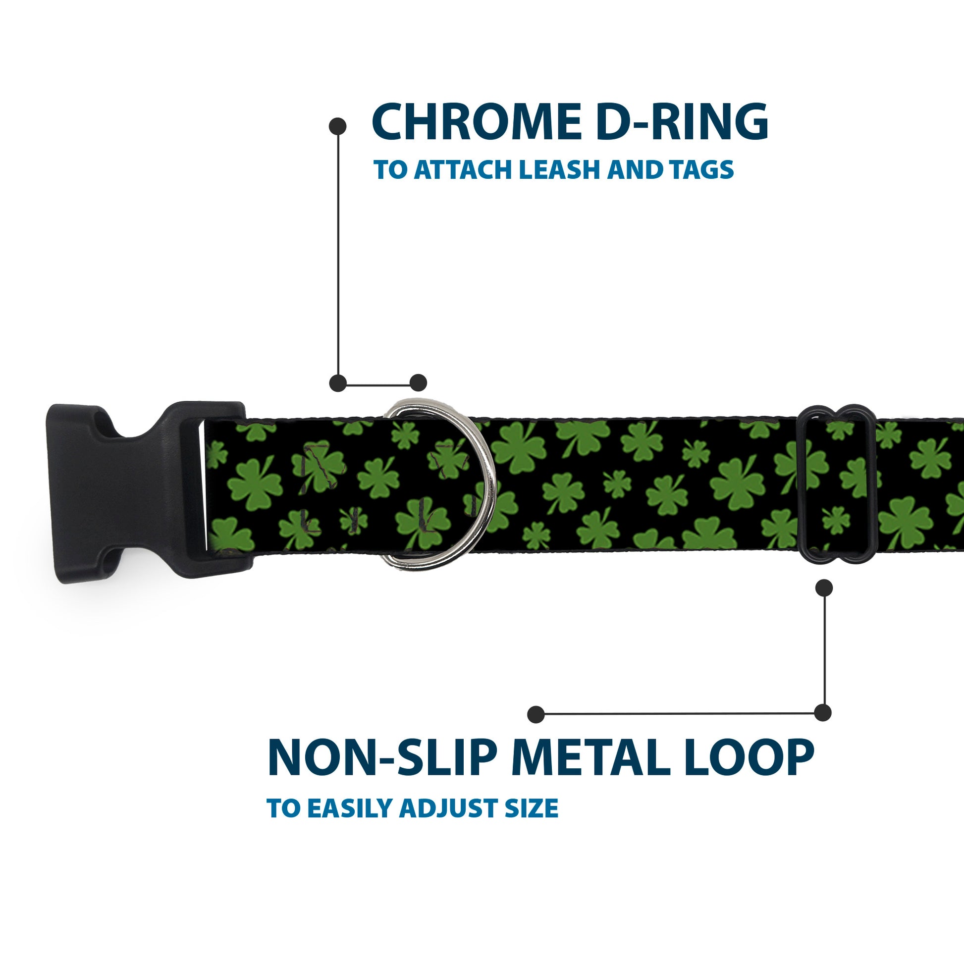 Plastic Clip Collar - St. Pat's Clovers Scattered Black/Green Plastic Clip Collars Buckle-Down