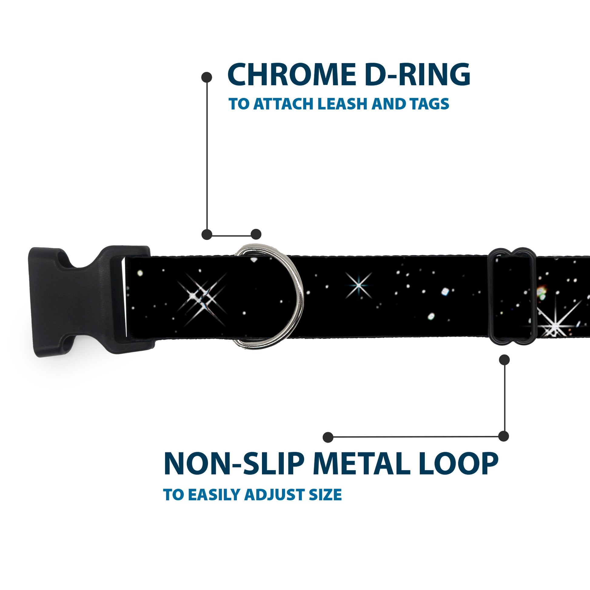 Plastic Clip Collar - Shining Stars Black/White Plastic Clip Collars Buckle-Down