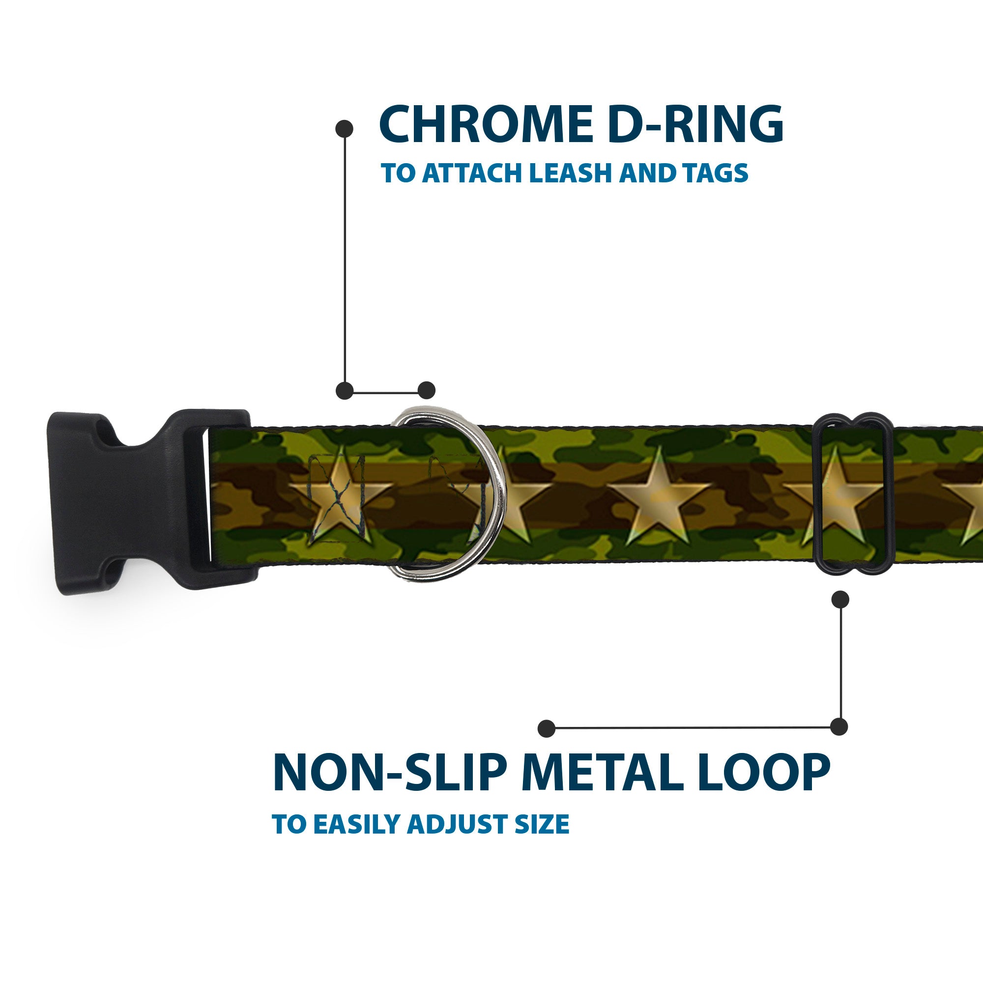 Plastic Clip Collar - Star Camo Olive/Gold Plastic Clip Collars Buckle-Down