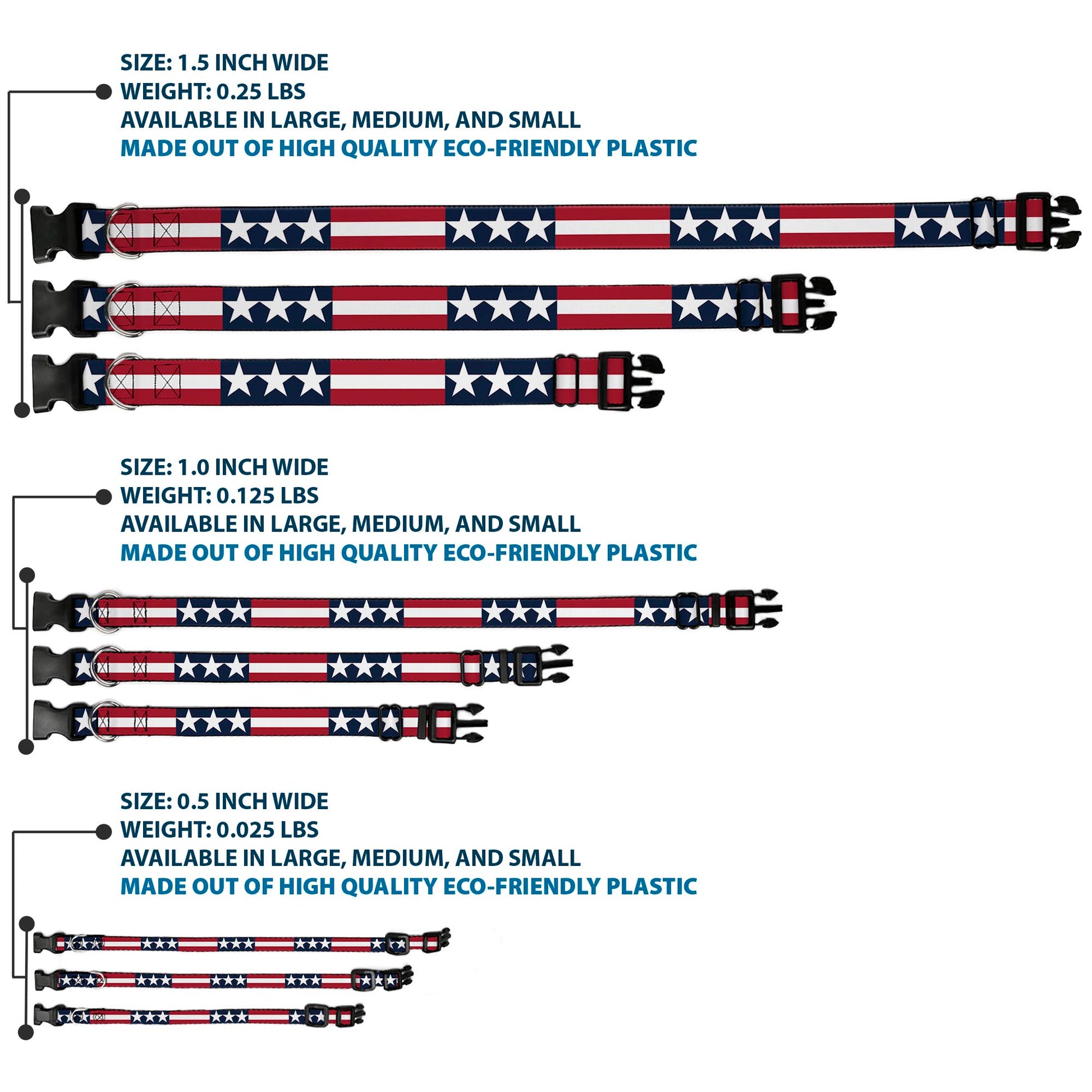 Plastic Clip Collar - Stars & Stripes Blue/White/Red/White Plastic Clip Collars Buckle-Down