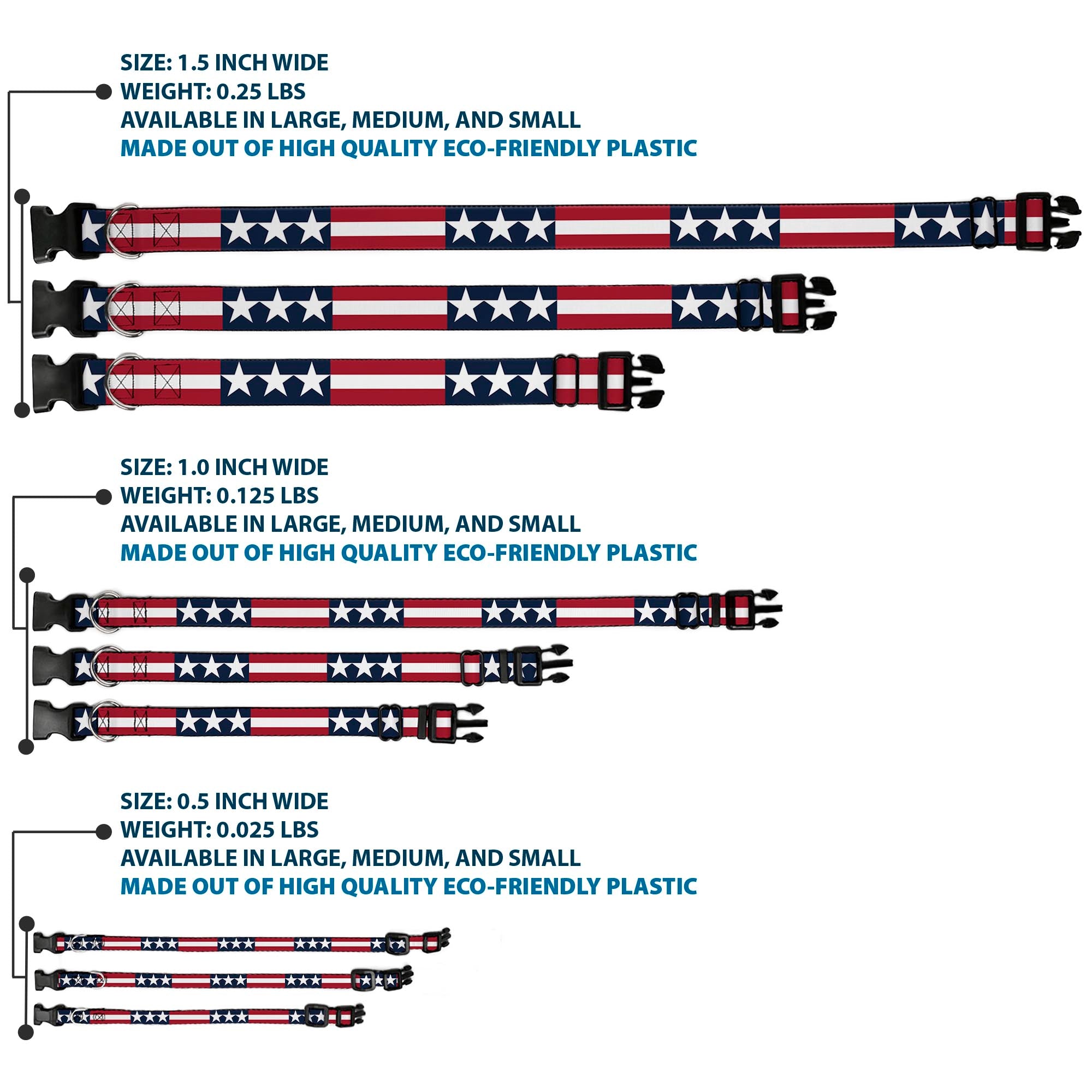 Plastic Clip Collar - Stars & Stripes Blue/White/Red/White Plastic Clip Collars Buckle-Down