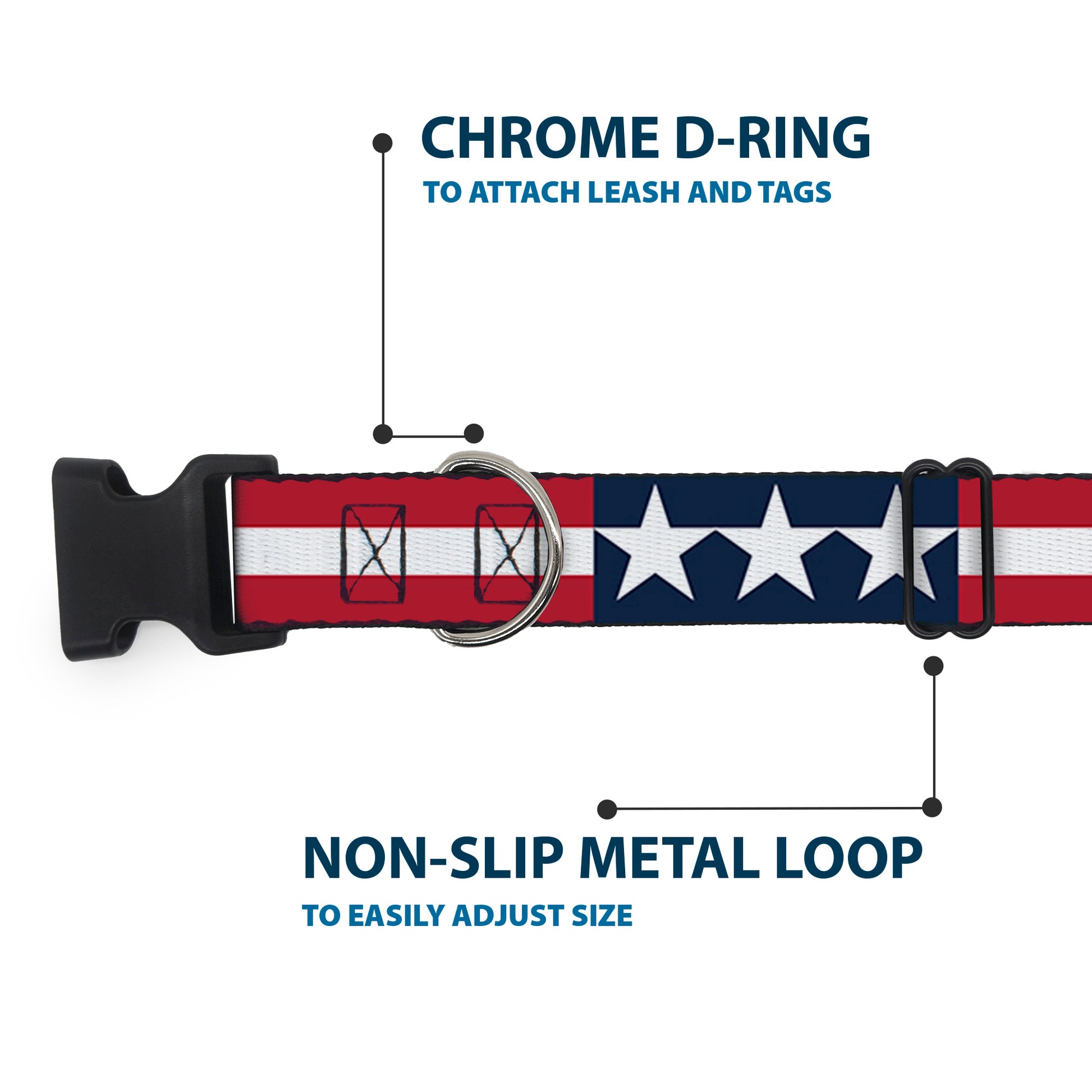 Plastic Clip Collar - Stars & Stripes Blue/White/Red/White Plastic Clip Collars Buckle-Down