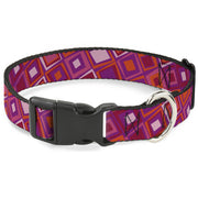 Plastic Clip Collar - Skewed Squares Stacked Purple/Orange/Pinks Plastic Clip Collars Buckle-Down