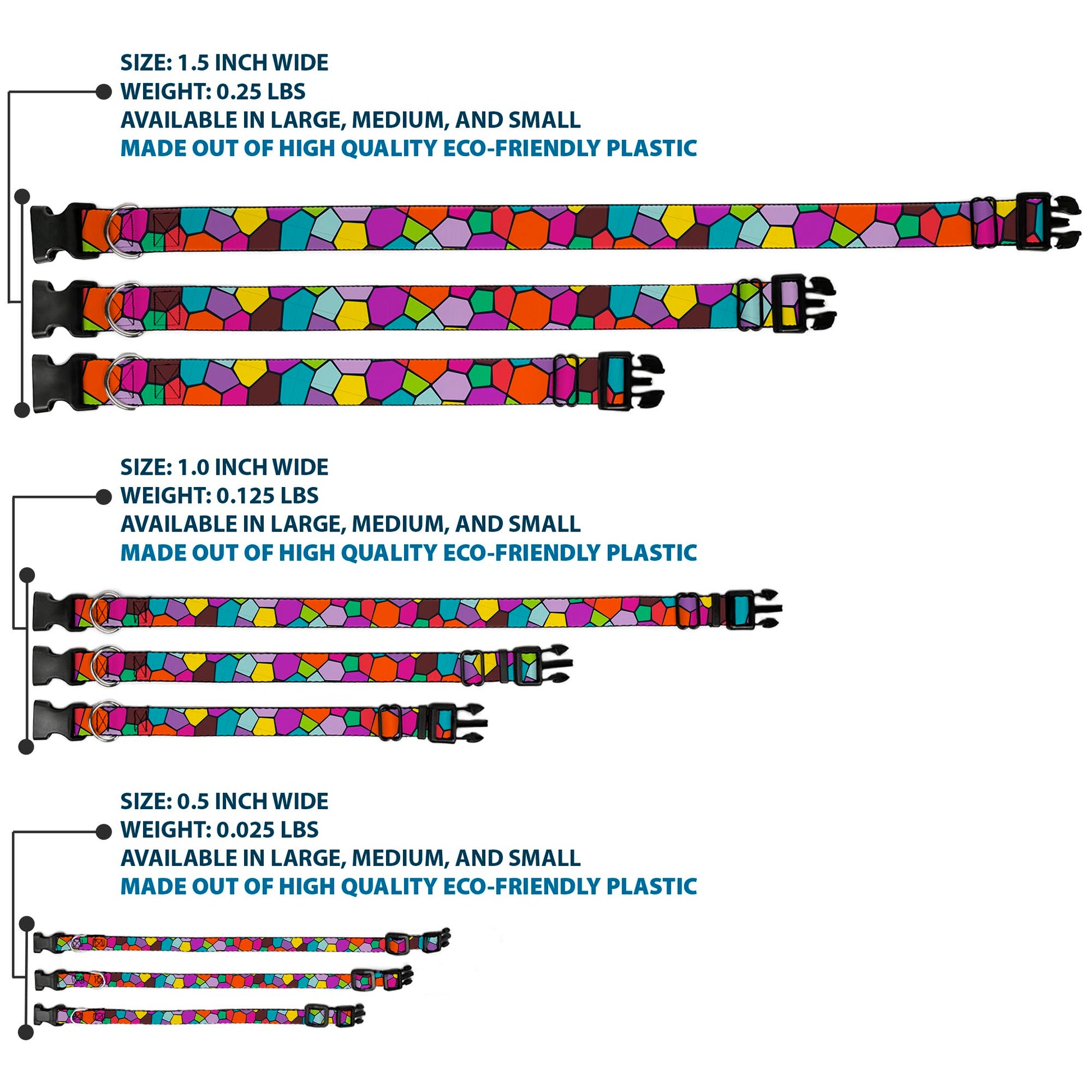 Plastic Clip Collar - Stained Glass Mosaic2 Multi Color/Navy Plastic Clip Collars Buckle-Down