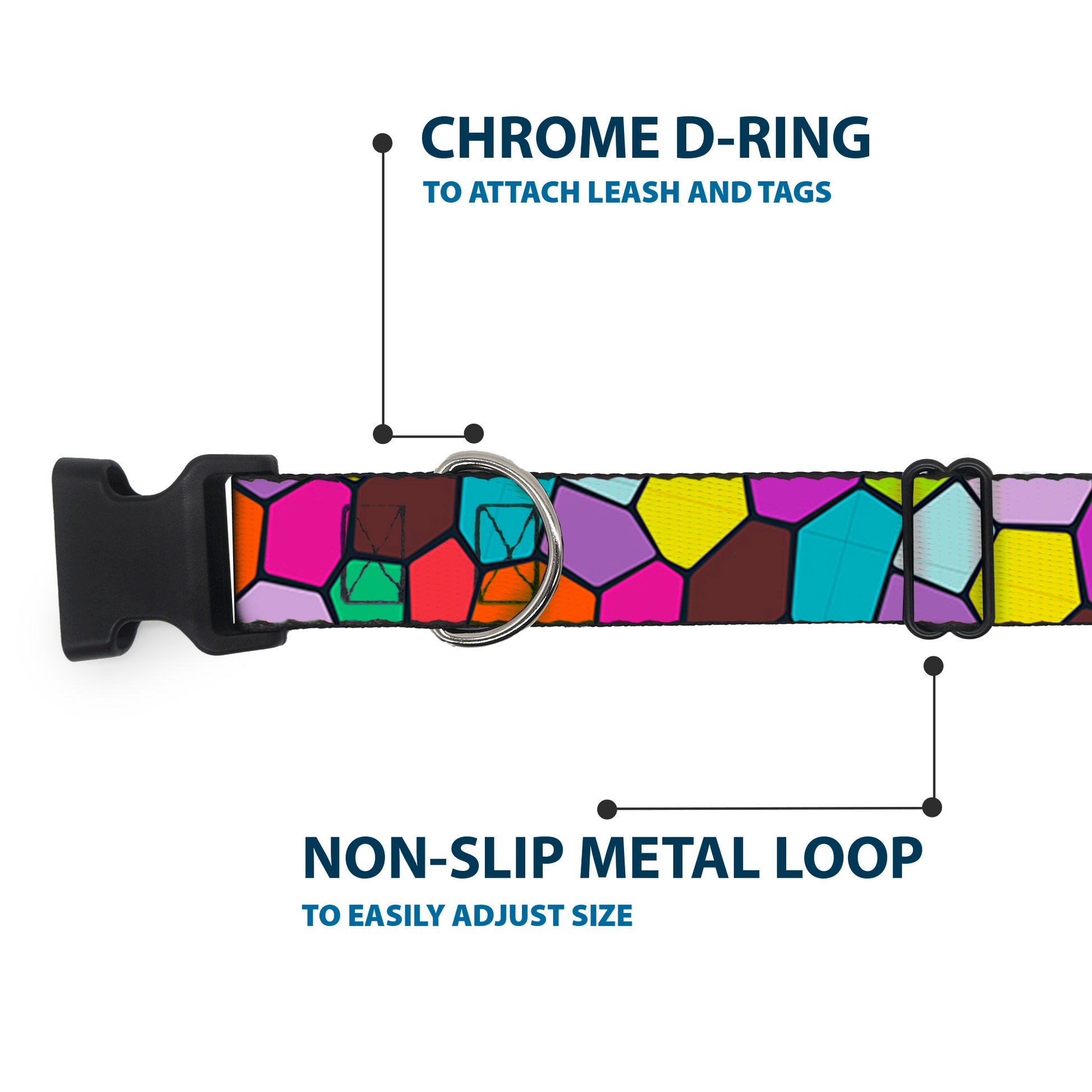 Plastic Clip Collar - Stained Glass Mosaic2 Multi Color/Navy Plastic Clip Collars Buckle-Down