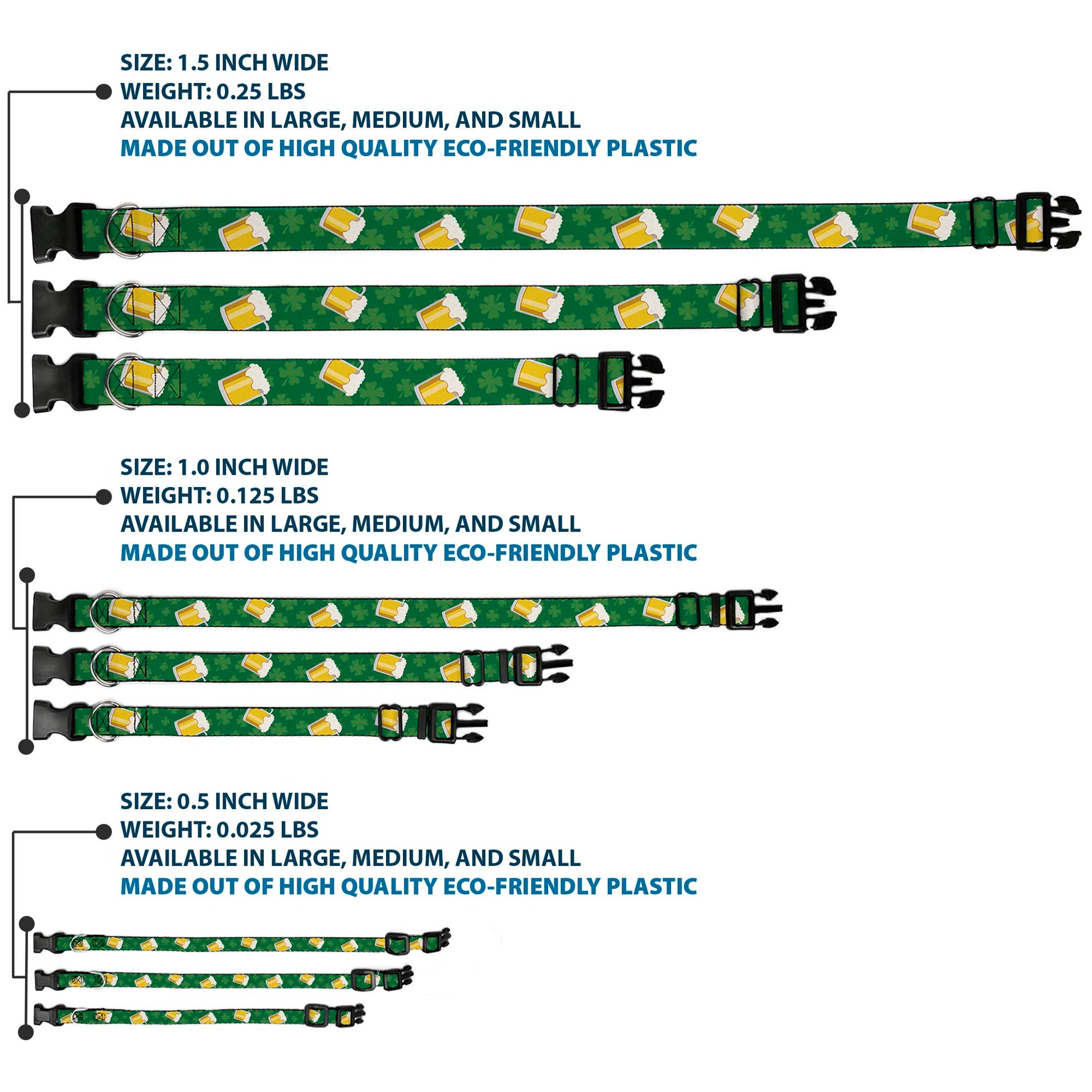 Plastic Clip Collar - St. Pat's Clovers/Beer Mugs Greens Plastic Clip Collars Buckle-Down
