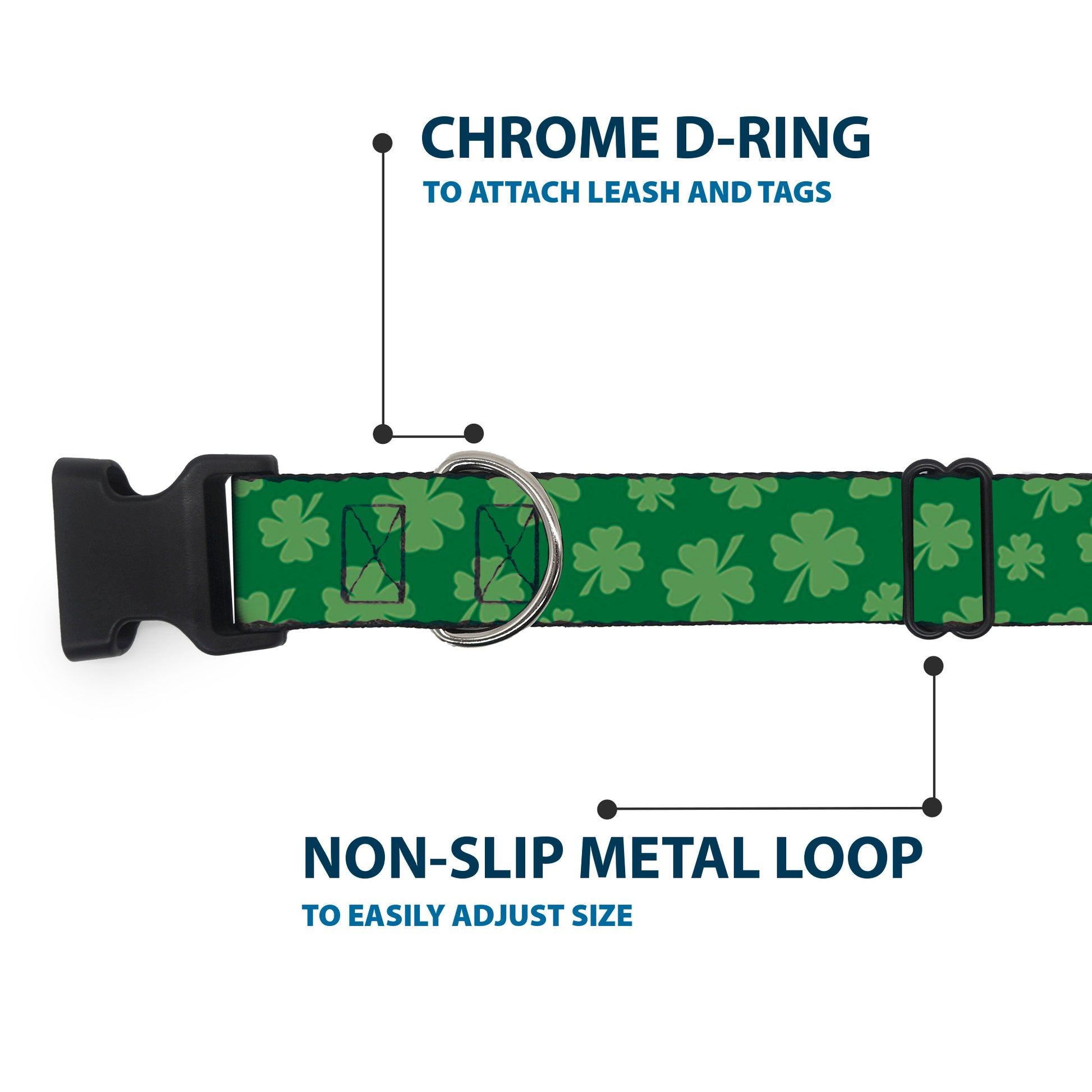 Plastic Clip Collar - St. Pat's Clovers Scattered3 Greens Plastic Clip Collars Buckle-Down