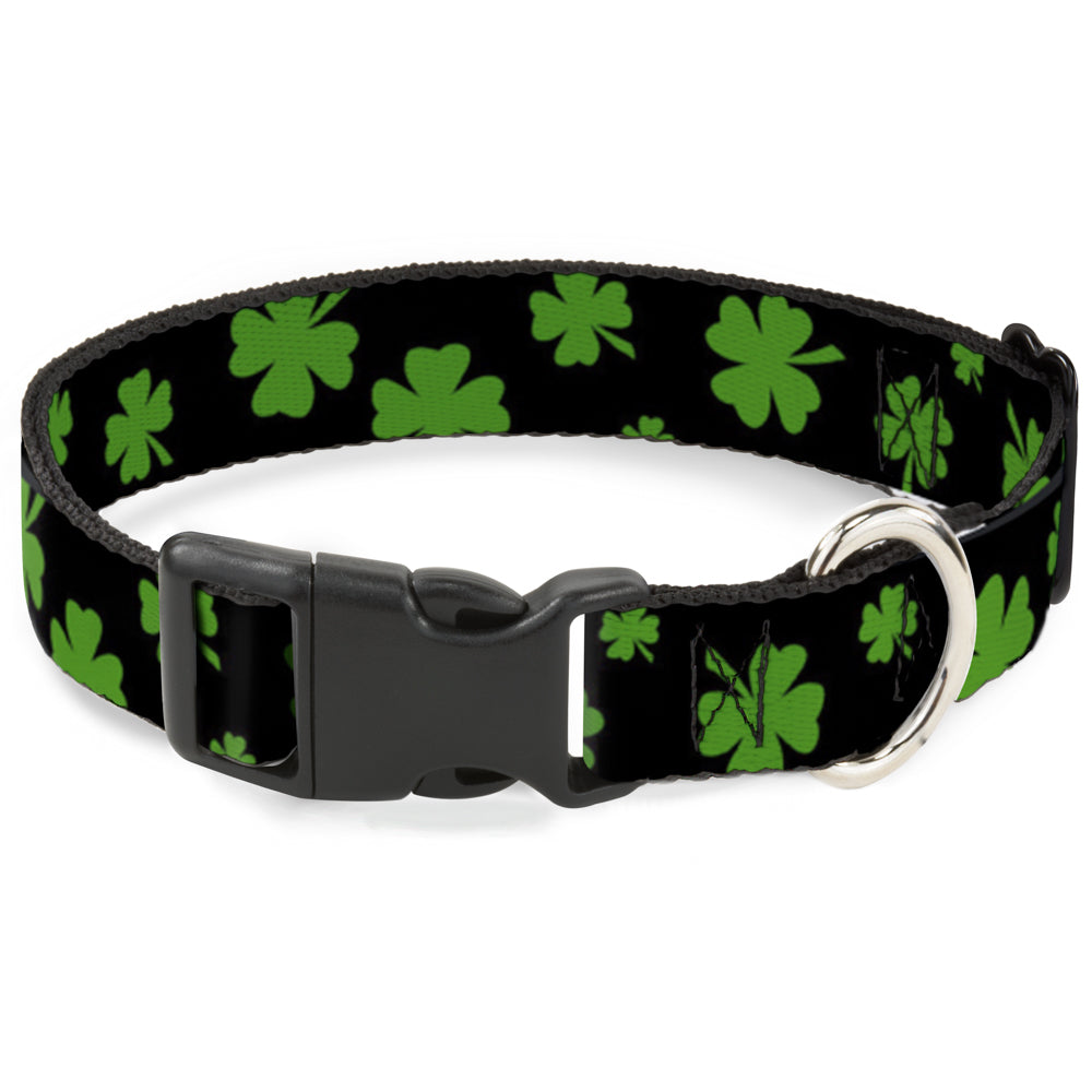 Plastic Clip Collar - St. Pat's Clovers Scattered2 Black/Green Plastic Clip Collars Buckle-Down