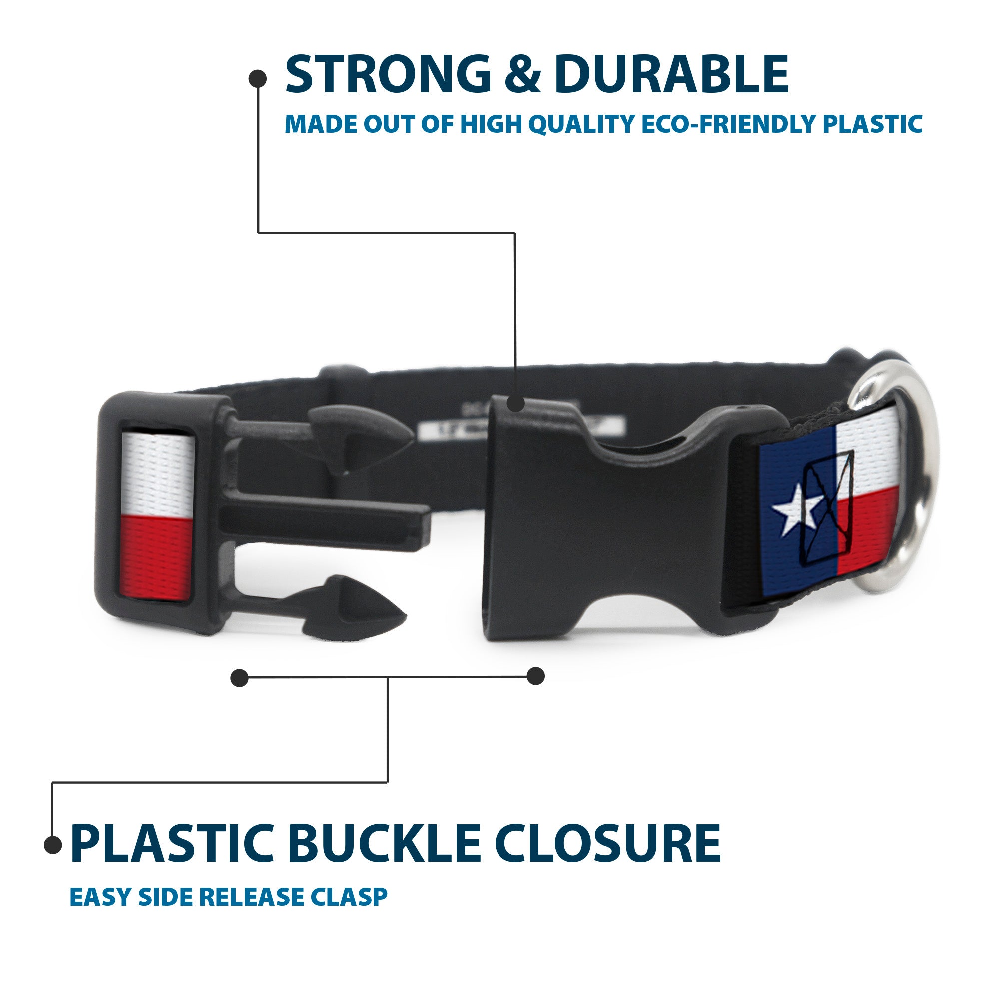 Plastic Clip Collar - Texas Flag/Black Plastic Clip Collars Buckle-Down