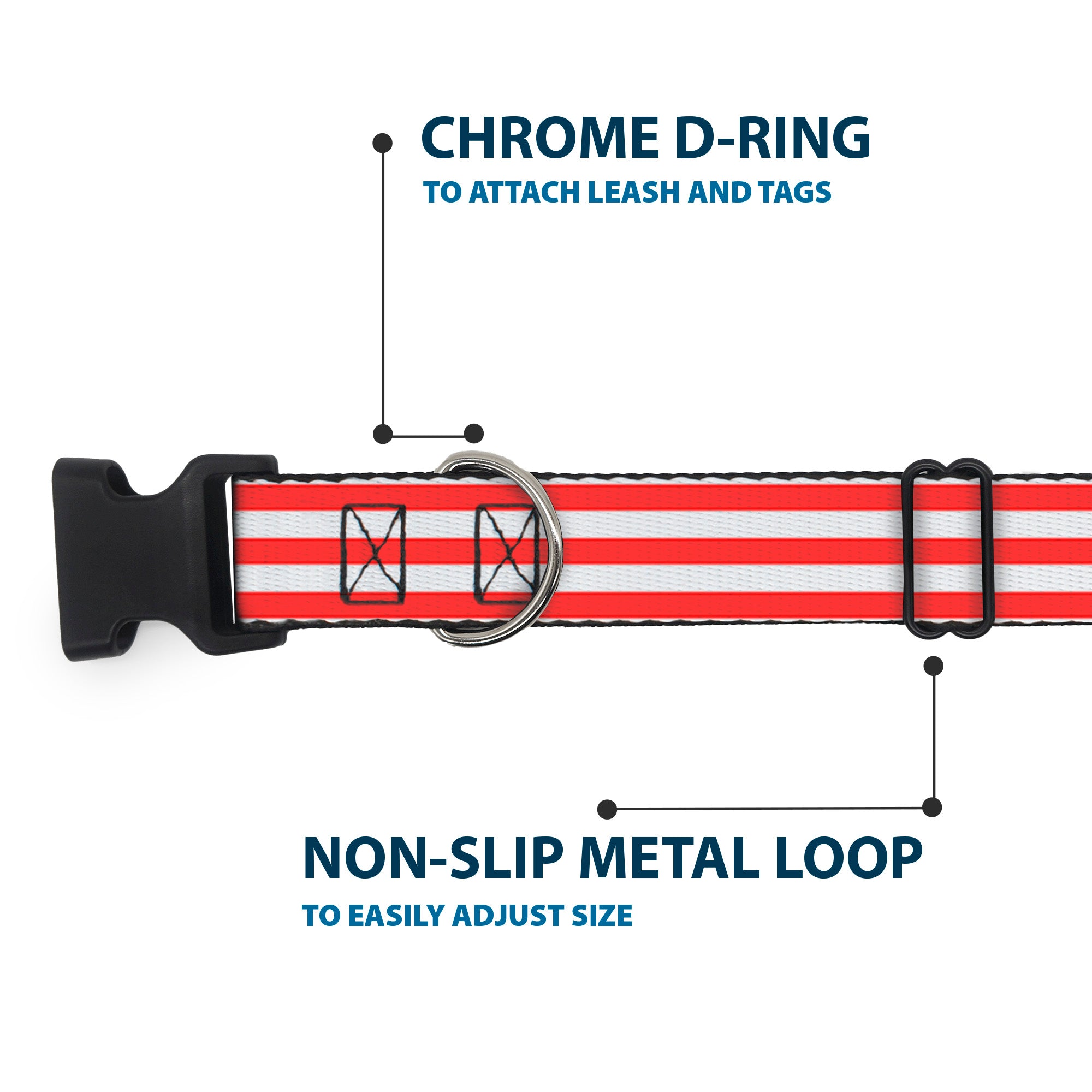 Plastic Clip Collar - Triple Stripe White/Red Plastic Clip Collars Buckle-Down