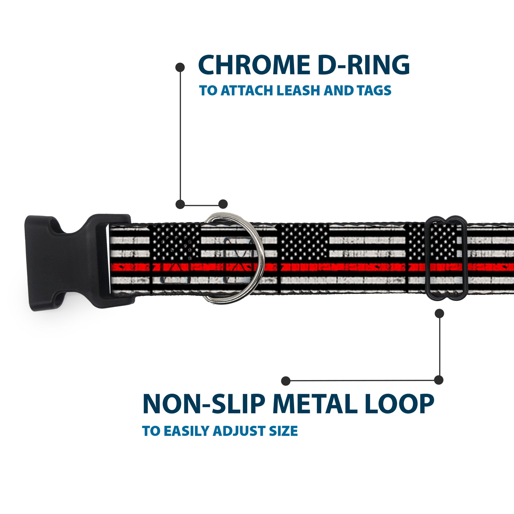 Plastic Clip Collar - Thin Red Line Flag Weathered Black/Gray/Red Plastic Clip Collars Buckle-Down
