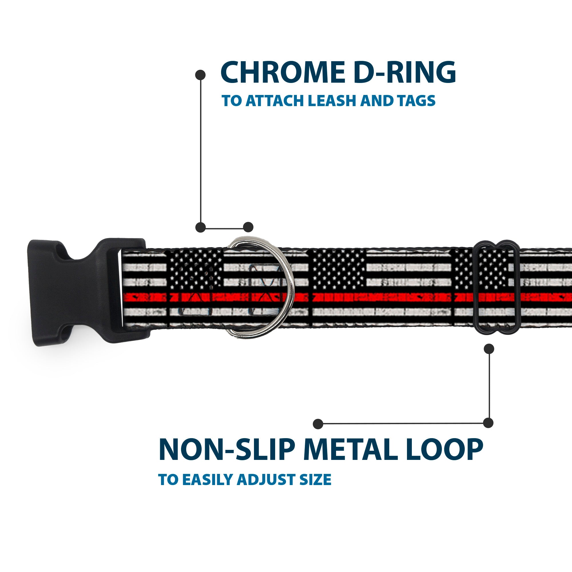 Plastic Clip Collar - Thin Red Line Flag Weathered Black/Gray/Red Plastic Clip Collars Buckle-Down