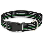 Plastic Clip Collar - Thin Green Line Flag Weathered Black/Gray/Green Plastic Clip Collars Buckle-Down