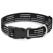 Plastic Clip Collar - Thin Gray Line Flag Weathered Black/Grays Plastic Clip Collars Buckle-Down